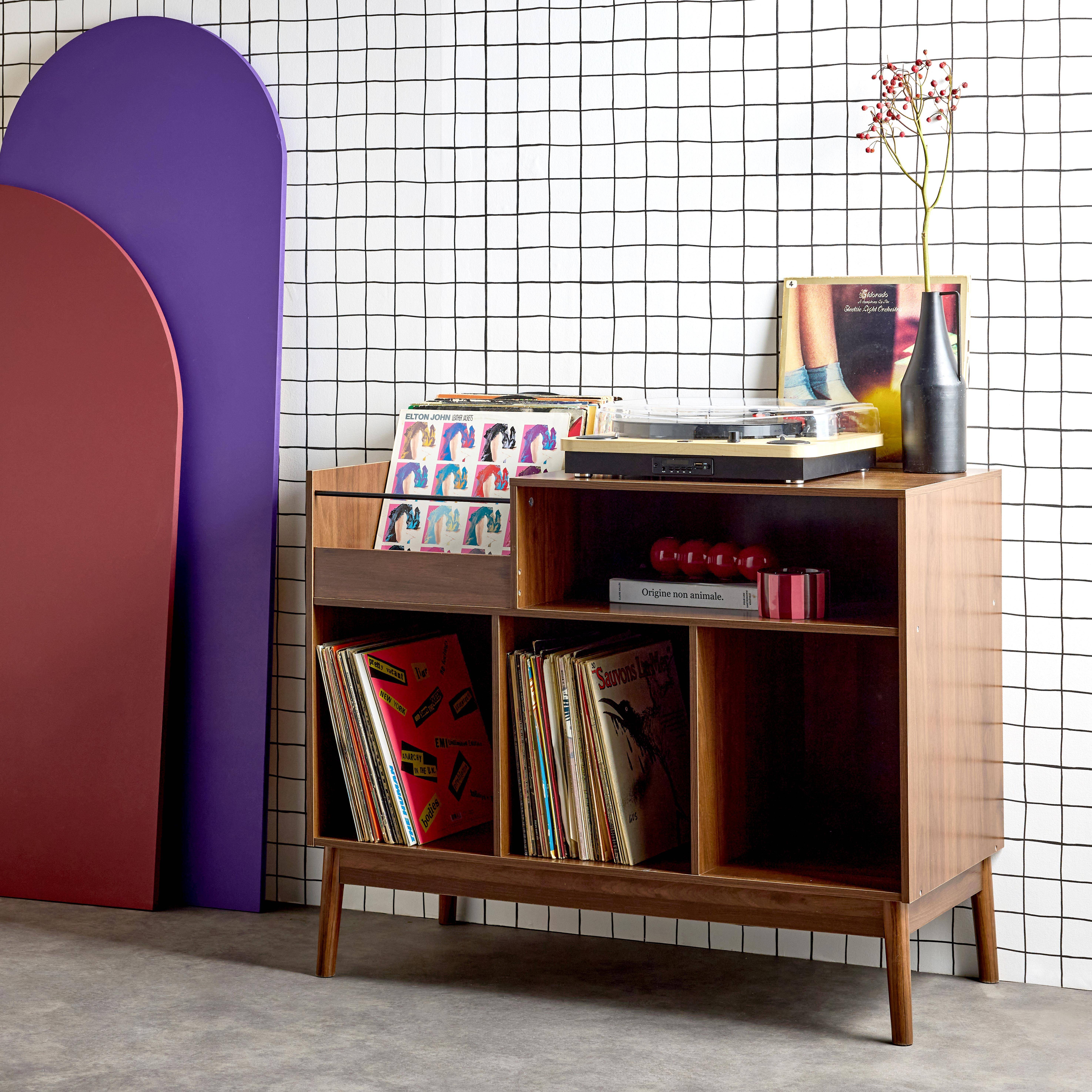 100cm vintage vinyl record cabinet with dividers, Nepal, Dark wood colour, 100x48x81.5 cm Photo2