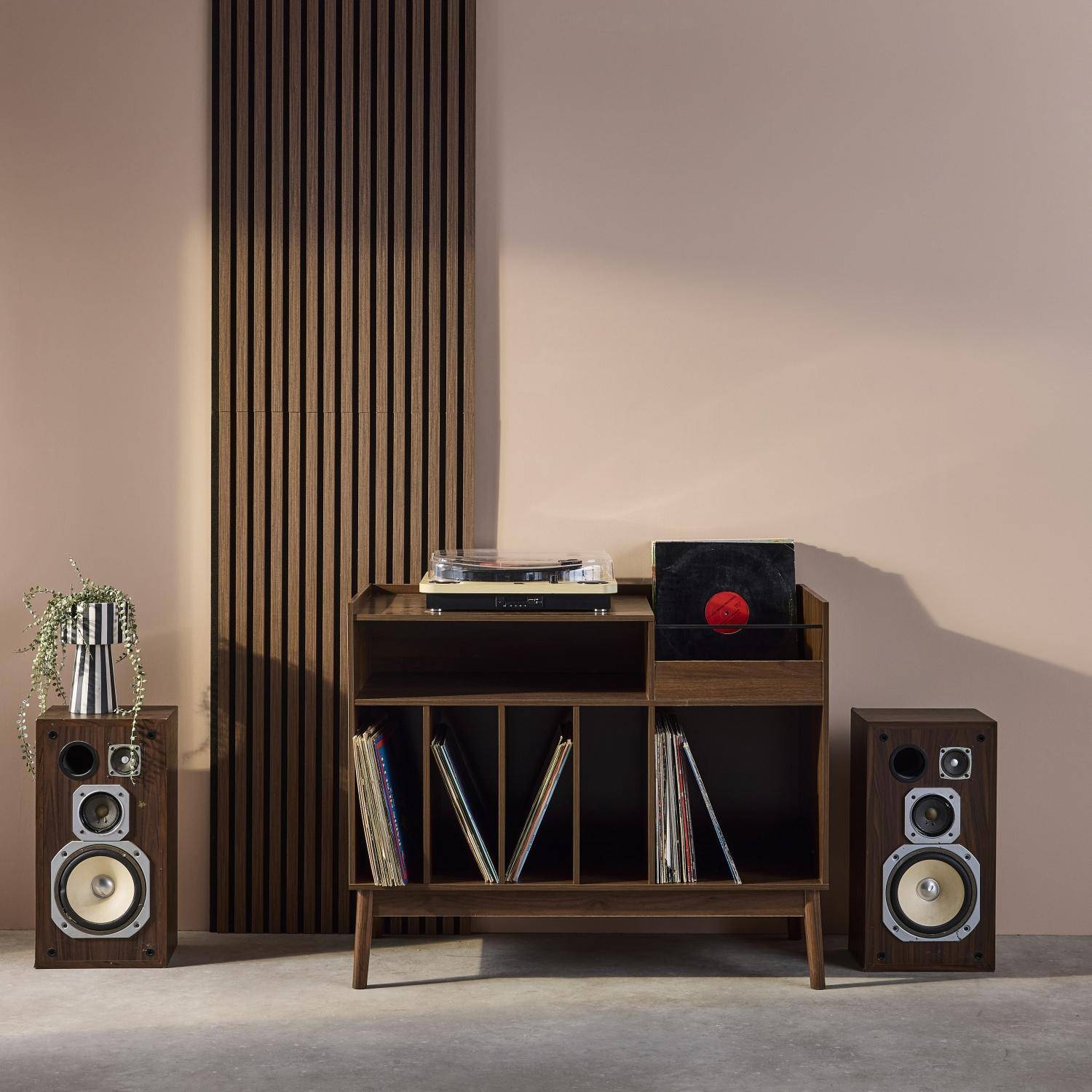 Muebles de vinilo vintage con decoración de madera oscura, 100cm Madera oscura - 100x48x81.5 cm,sweeek,Photo1