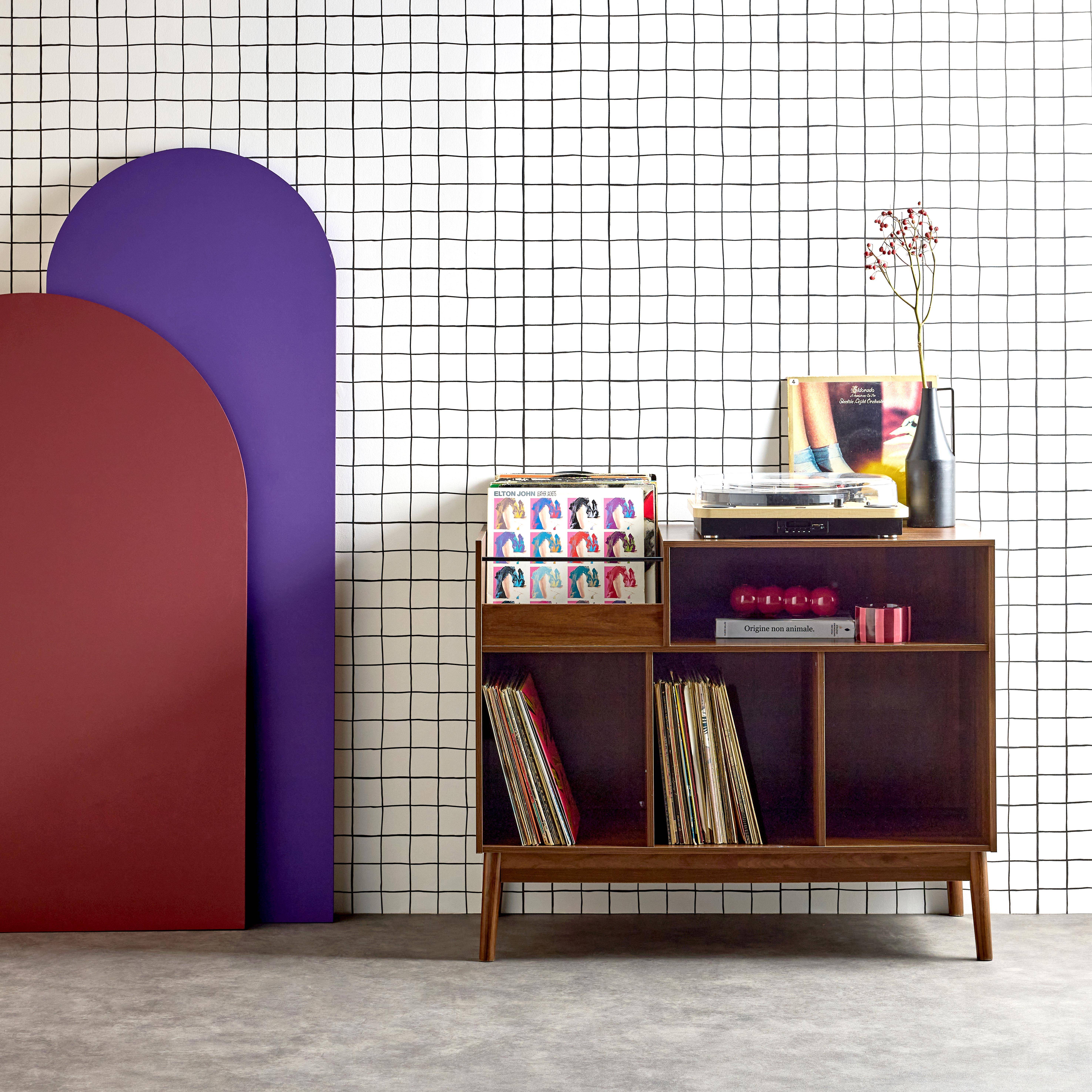 100cm vintage vinyl record cabinet with dividers, Nepal, Dark wood colour, 100x48x81.5 cm Photo1