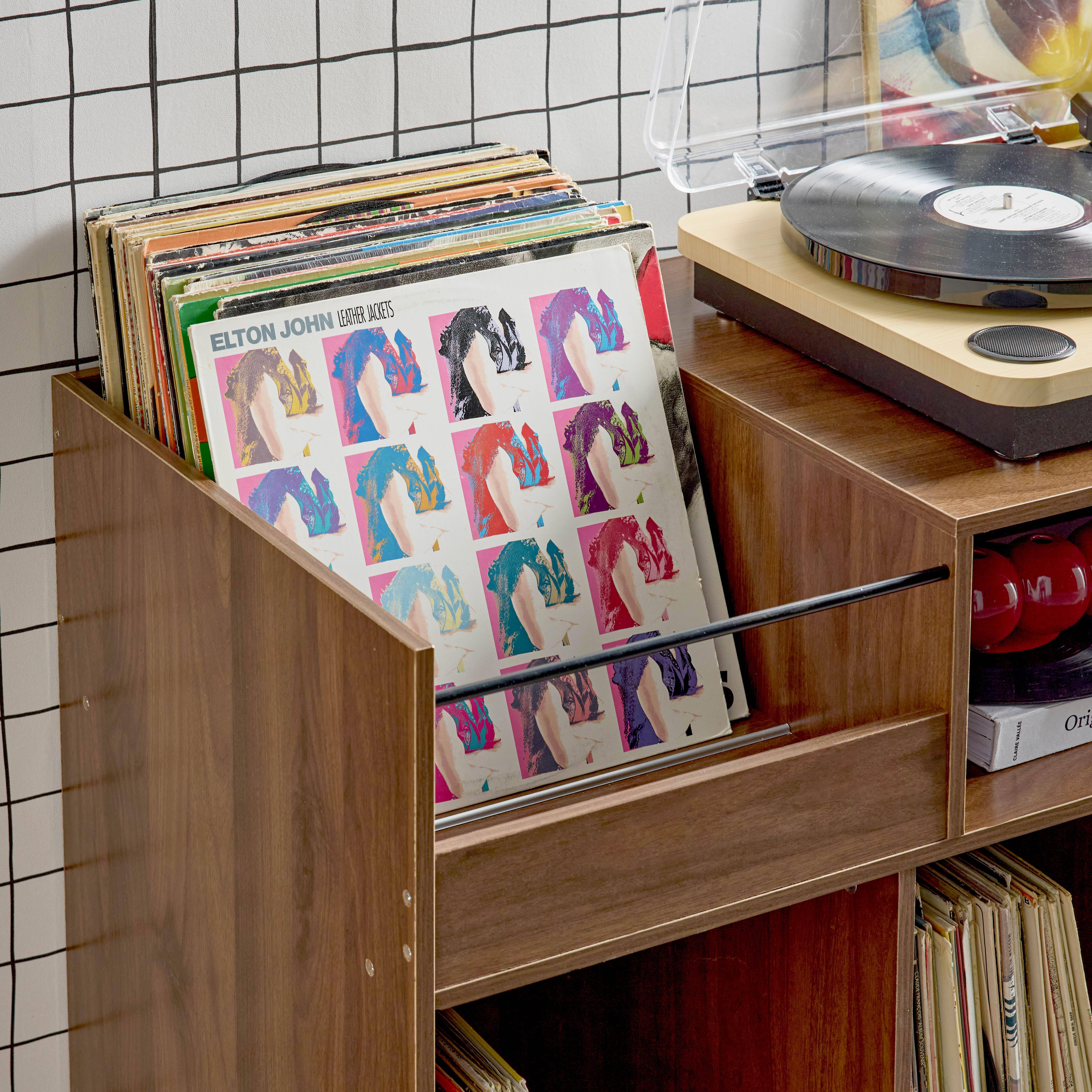 100cm vintage vinyl record cabinet with dividers, Nepal, Dark wood colour, 100x48x81.5 cm Photo6
