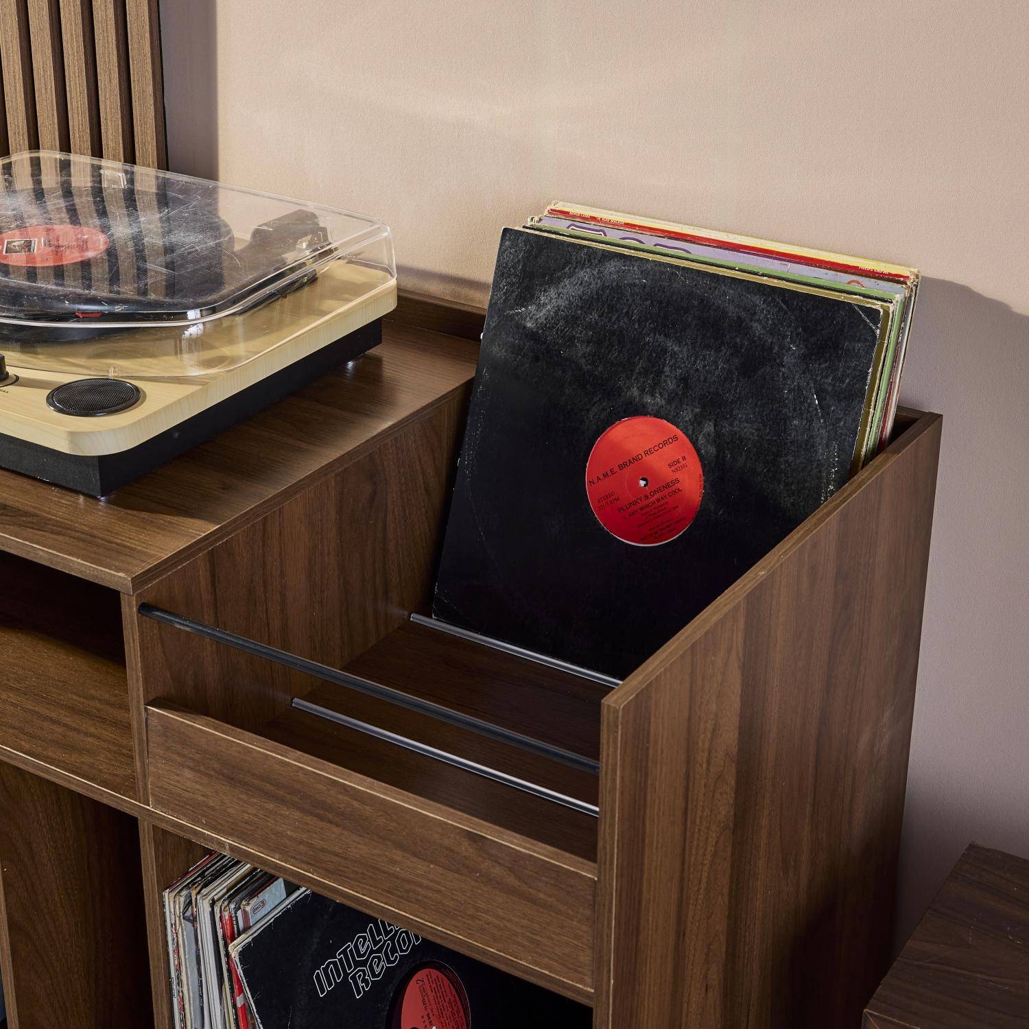 Muebles de vinilo vintage con decoración de madera oscura, 100cm Madera oscura - 100x48x81.5 cm Photo3