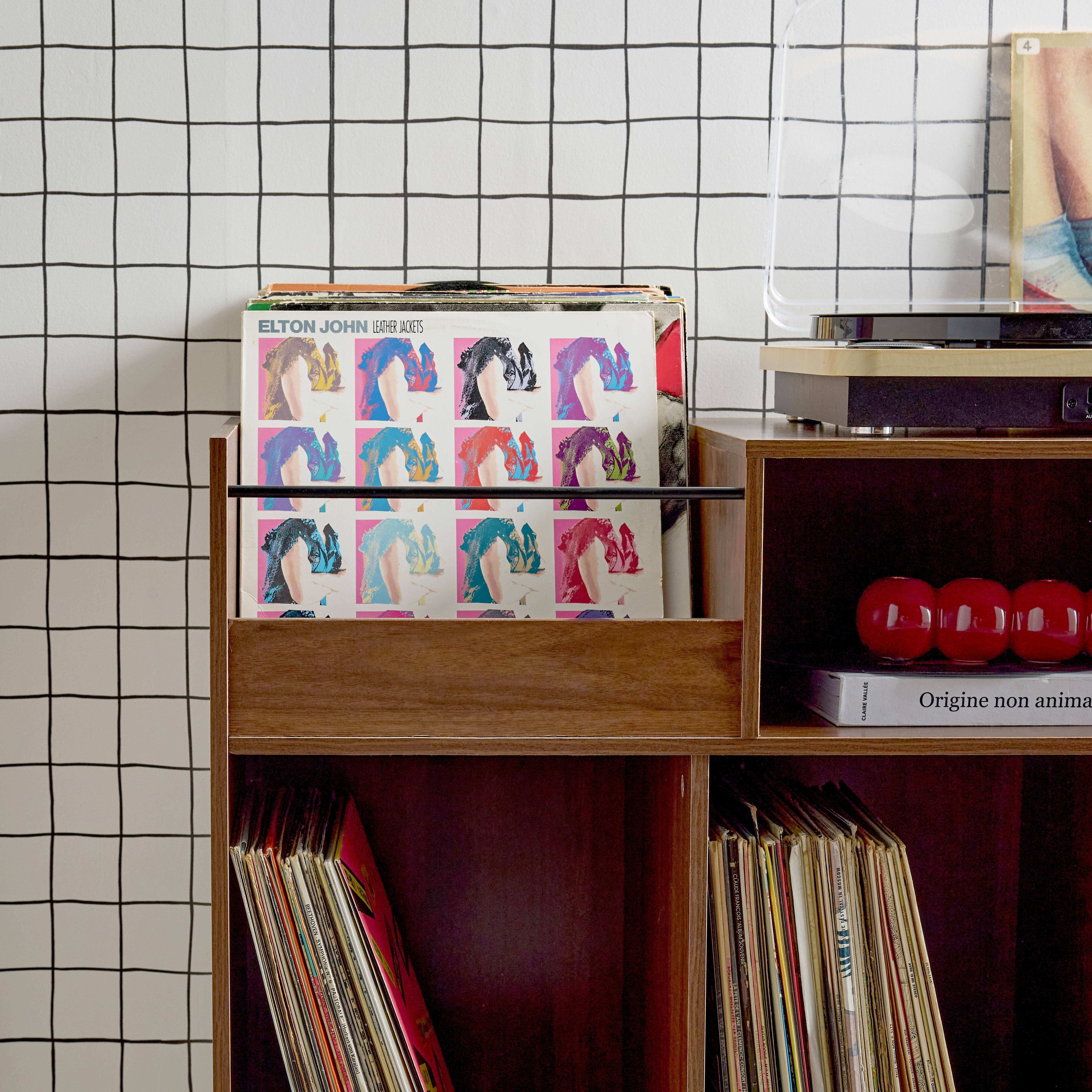 100cm vintage vinyl record cabinet with dividers, Nepal, Dark wood colour, 100x48x81.5 cm Photo4