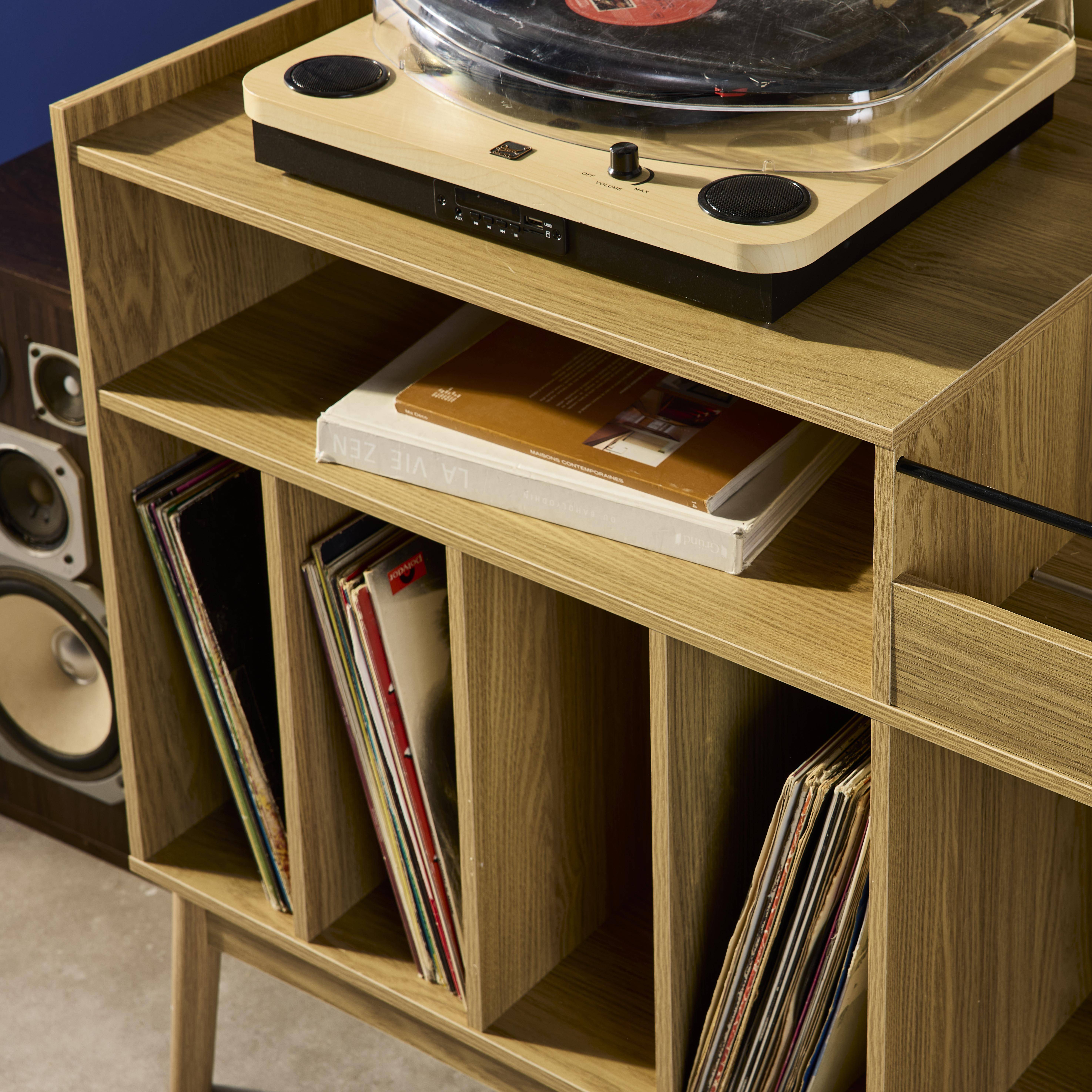 Mueble vinilo vintage con decoración madera, 100cm, Dune, Natural, 100x48x81.5 cm,sweeek,Photo3