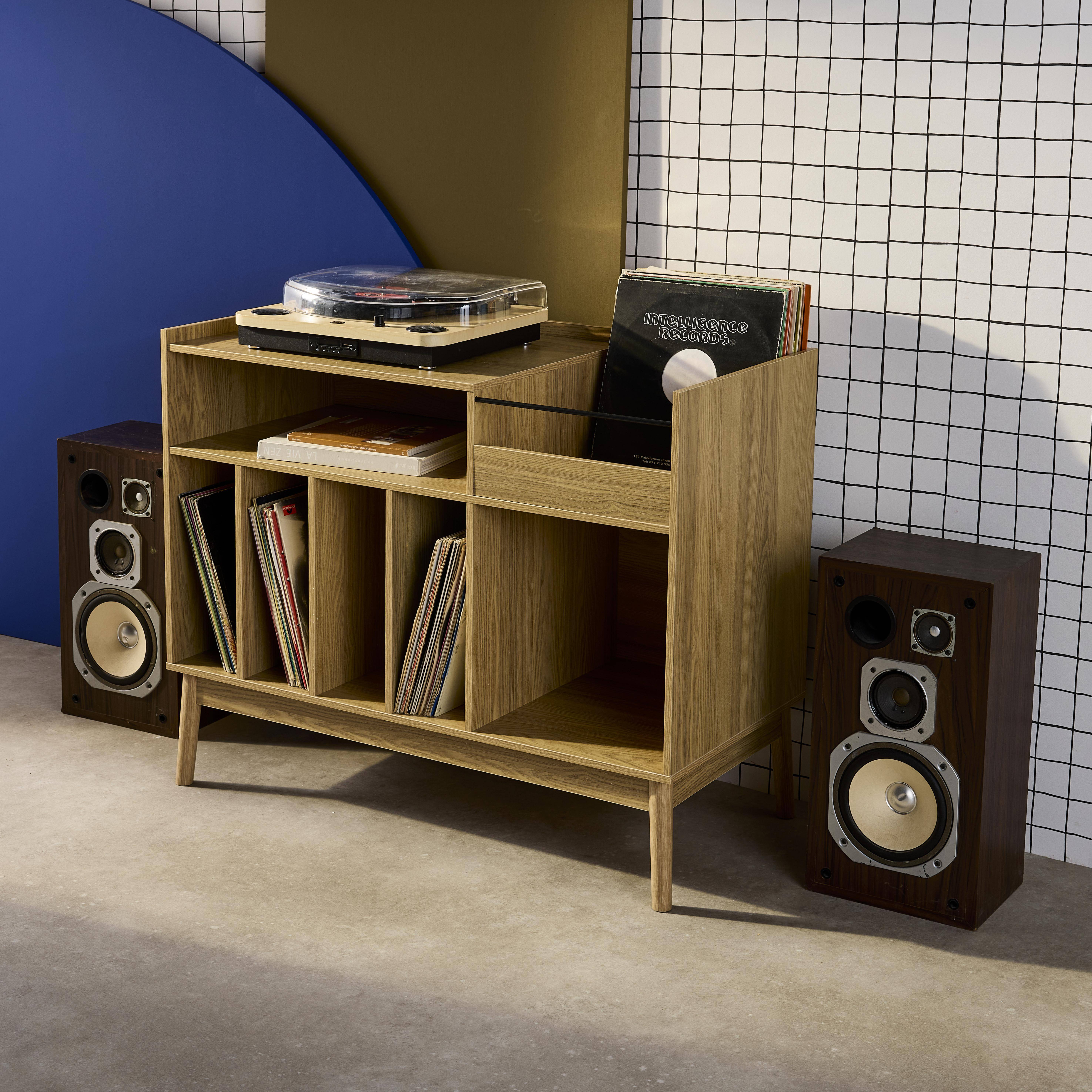 Mueble vinilo vintage con decoración madera, 100cm, Dune, Natural, 100x48x81.5 cm,sweeek,Photo2