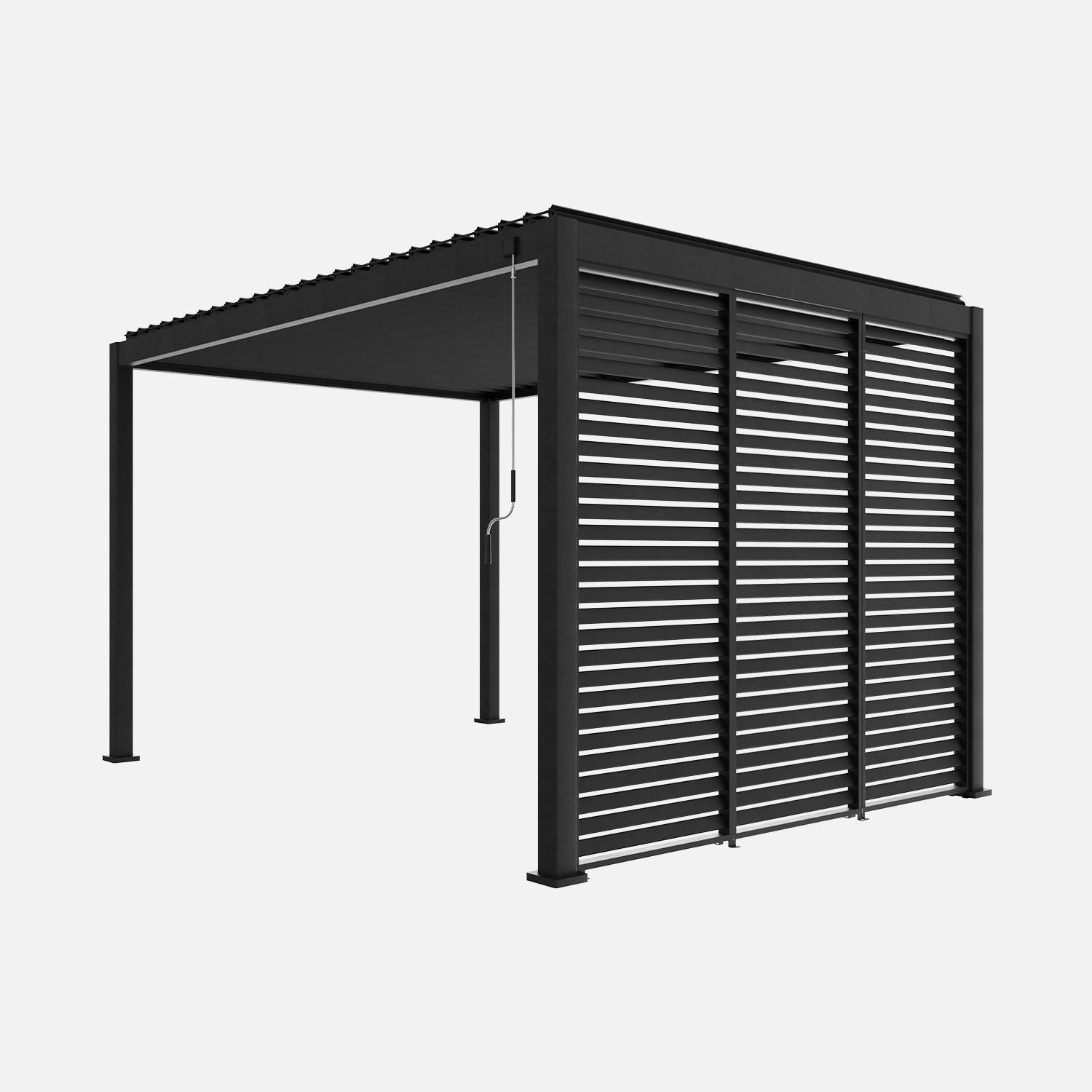 Pergola bioclimatique aluminium 4x3m, 3 persiennes 100cm anthracite