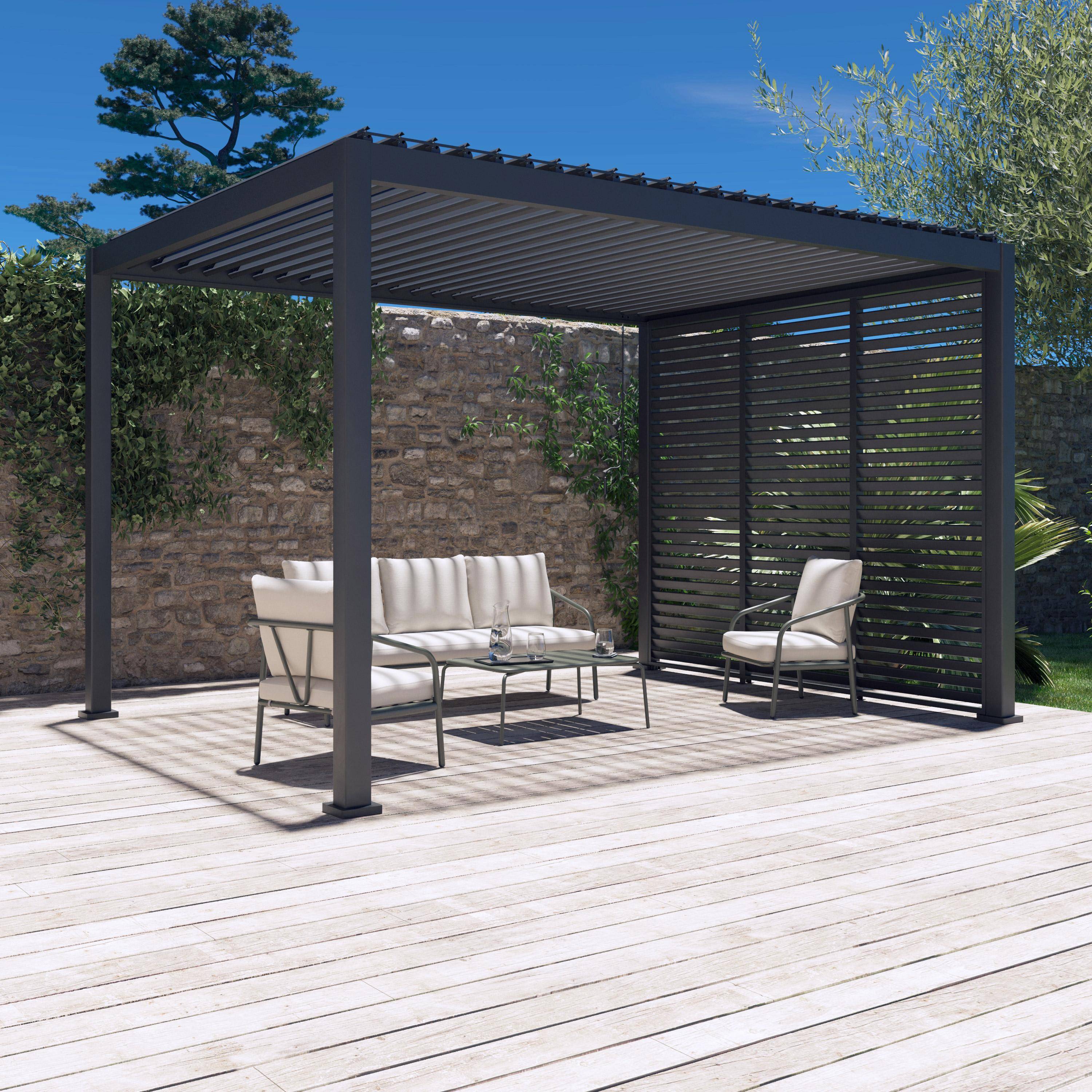 Pergola bioclimatica 3x4 in alluminio + 3 tende da 100cm, Antracite Photo1