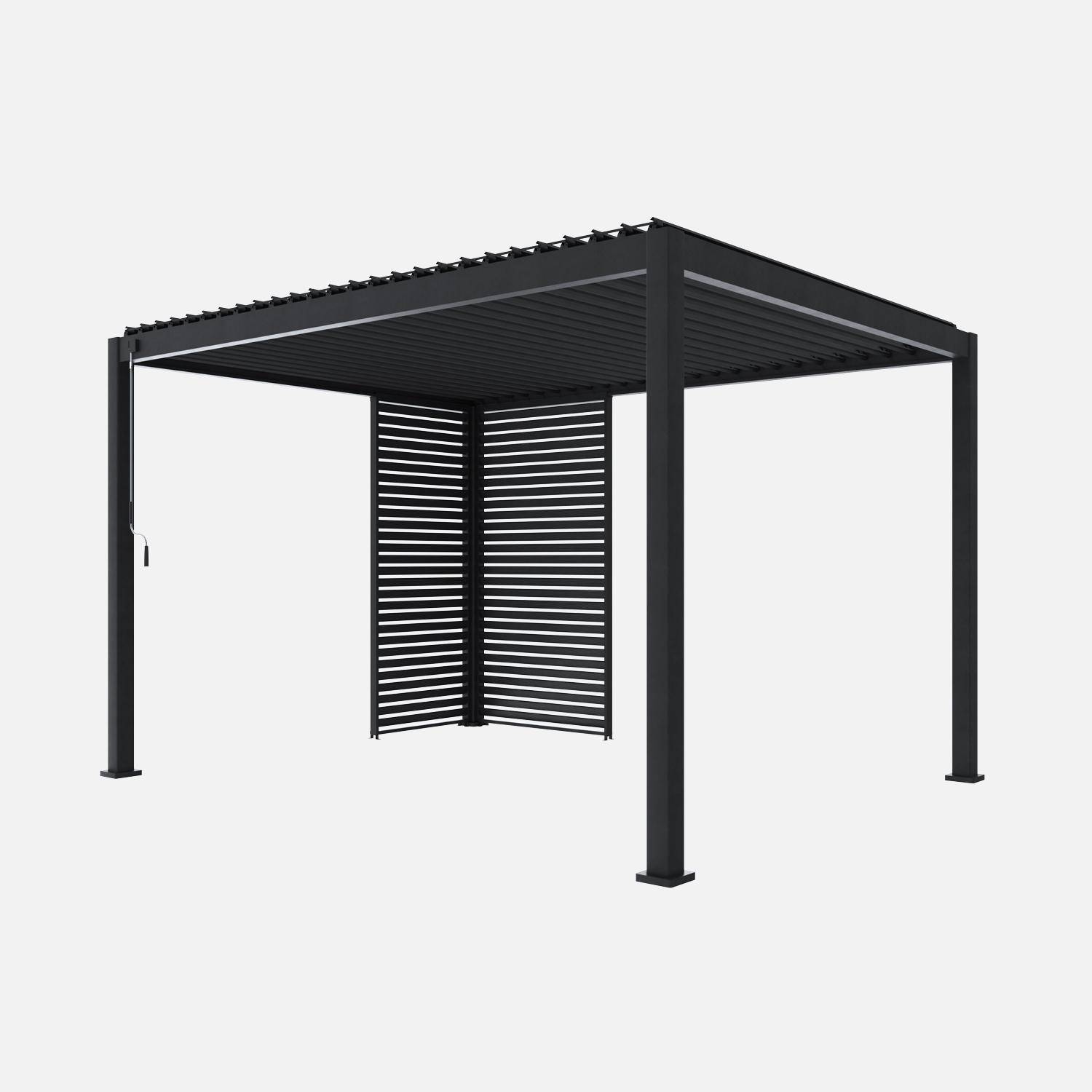 Pergola bioclimatica 3x4 in alluminio + 3 tende da 100cm, Antracite,sweeek,Photo3