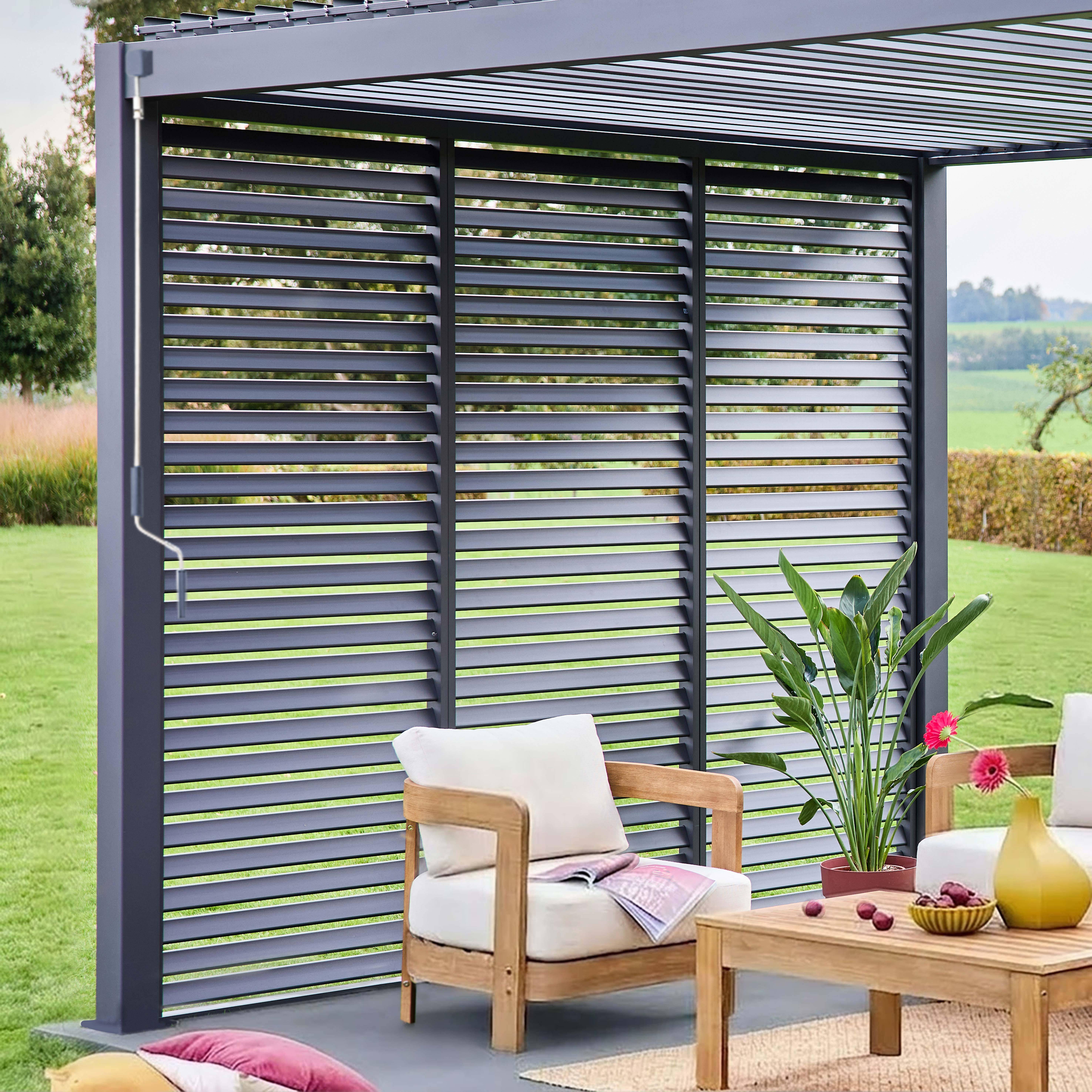 Pérgola bioclimática de aluminio 3x4m + 3 persianas de 1m Antracita - 400x300x250 cm Photo2