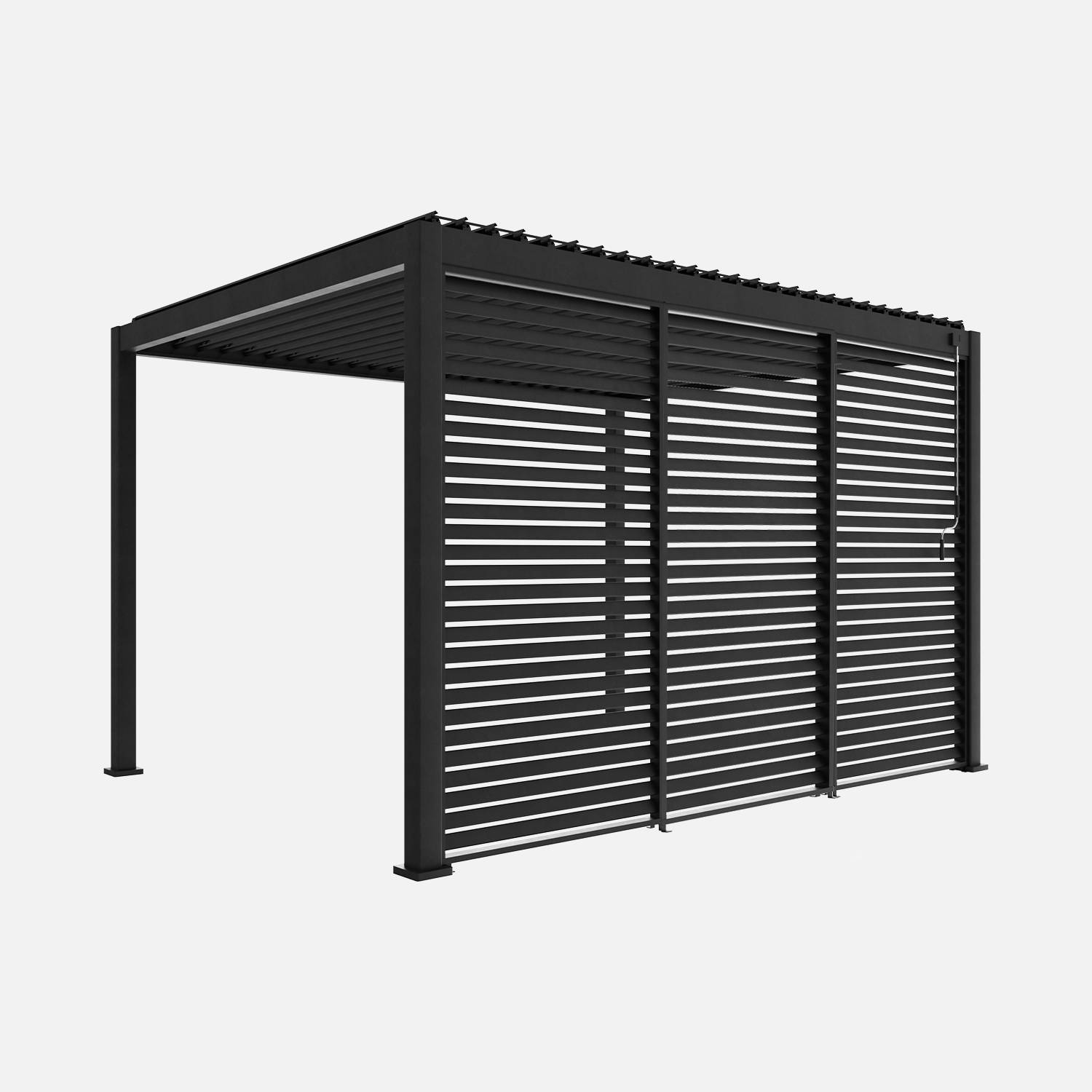 Bioklimatische Pergola 3x4m mit 3 Lamellenwänden 130 cm anthrazit