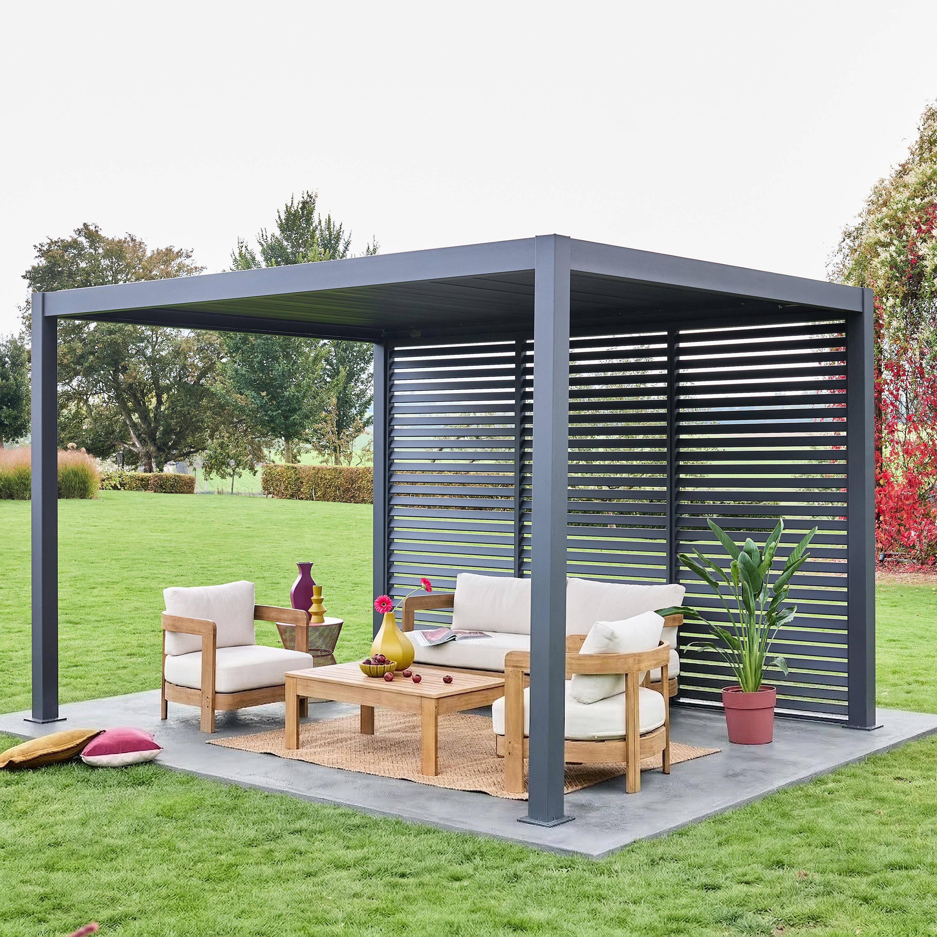 Louvered pergola aluminium 4 x 3m and 3 130cm louver panels anthracite - Triomphe,sweeek,Photo1