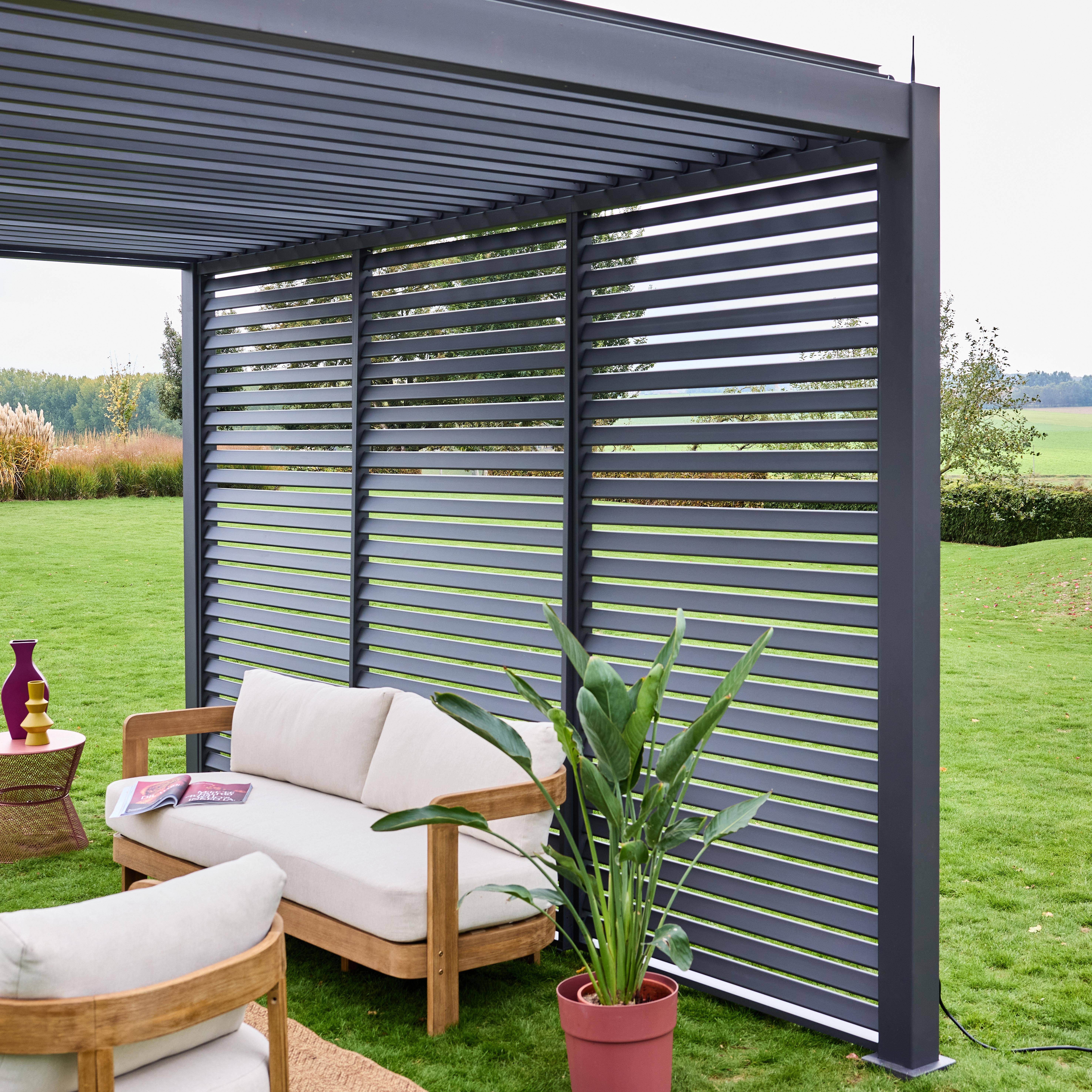 Louvered pergola aluminium 4 x 3m and 3 130cm louver panels anthracite - Triomphe Photo2