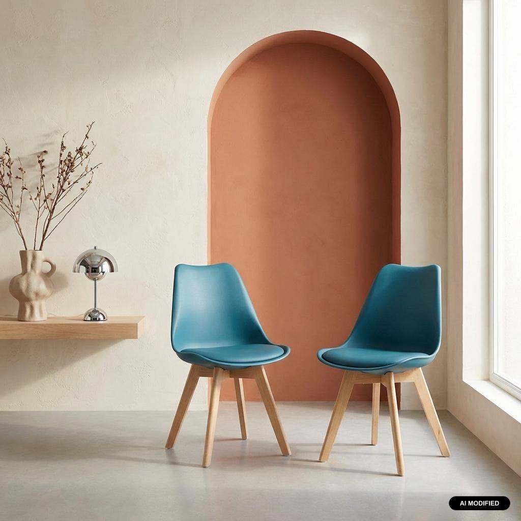 Pair of  Scandi-style dining chairs with wooden legs, Nils, Duck Blue, 47x55x81 cm Photo1