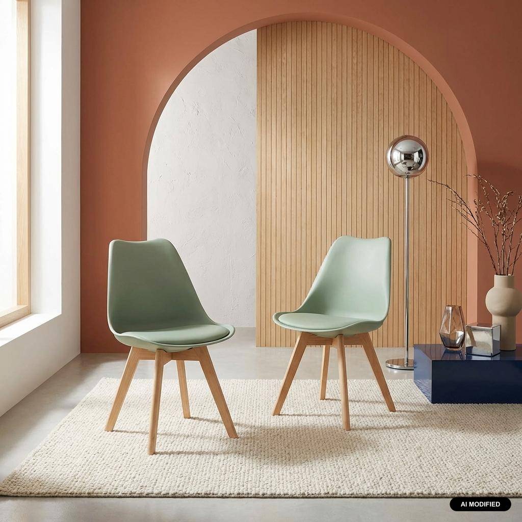 Pair of  Scandi-style dining chairs with wooden legs, Nils, Celadon Green, 47x55x81 cm,sweeek,Photo1