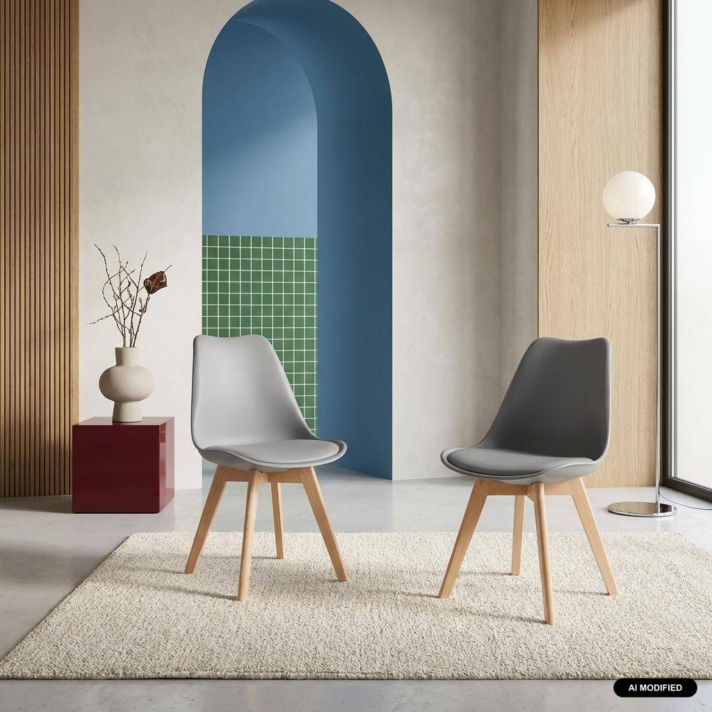 Pair of  Scandi-style dining chairs with wooden legs, Nils, Grey, 47x55x81 cm Photo1