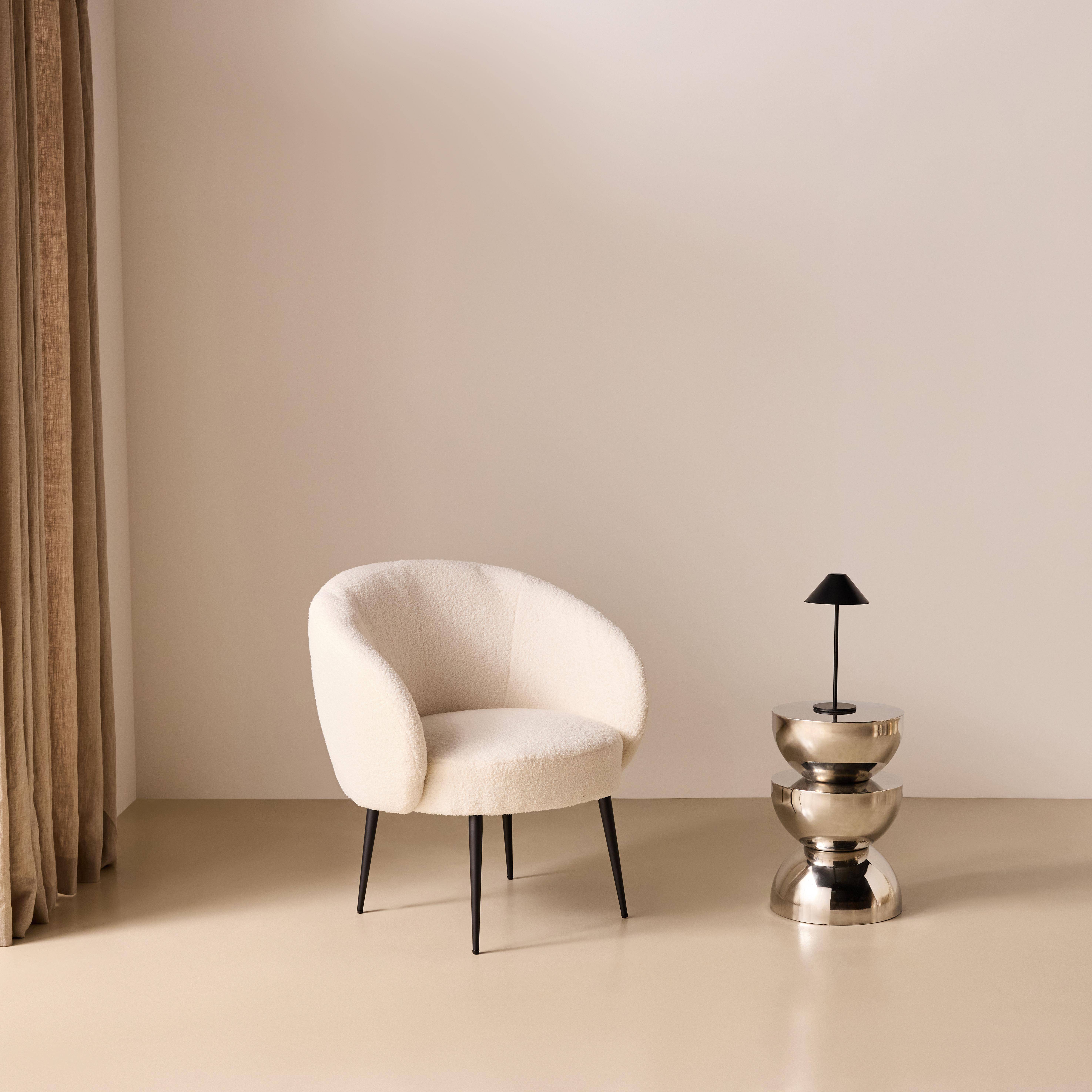 Poltrona aconchegante com design de metal e cachos, Hima, Creme, 74x72x80.5 cm Photo1