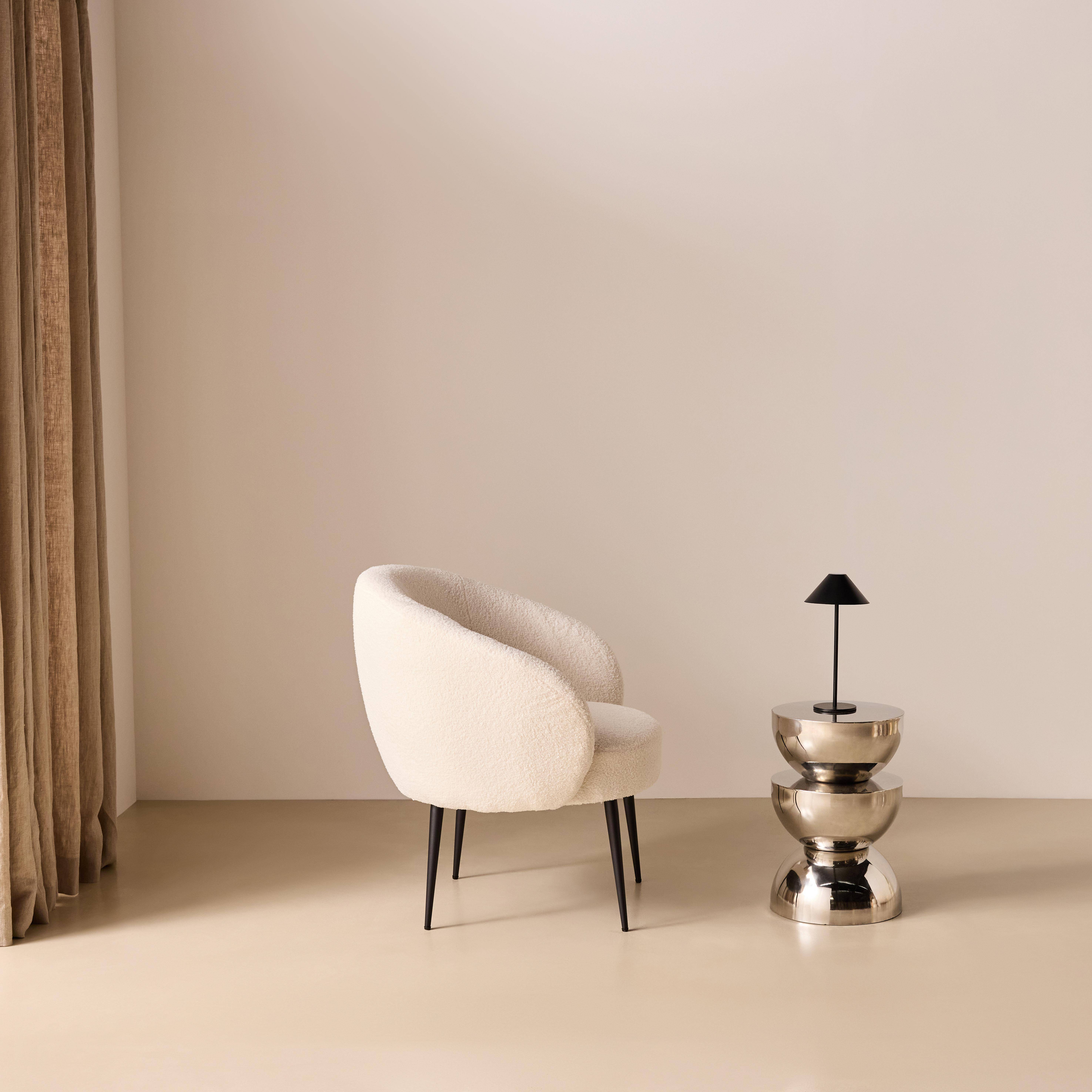 Poltrona aconchegante com design de metal e cachos, Hima, Creme, 74x72x80.5 cm,sweeek,Photo3