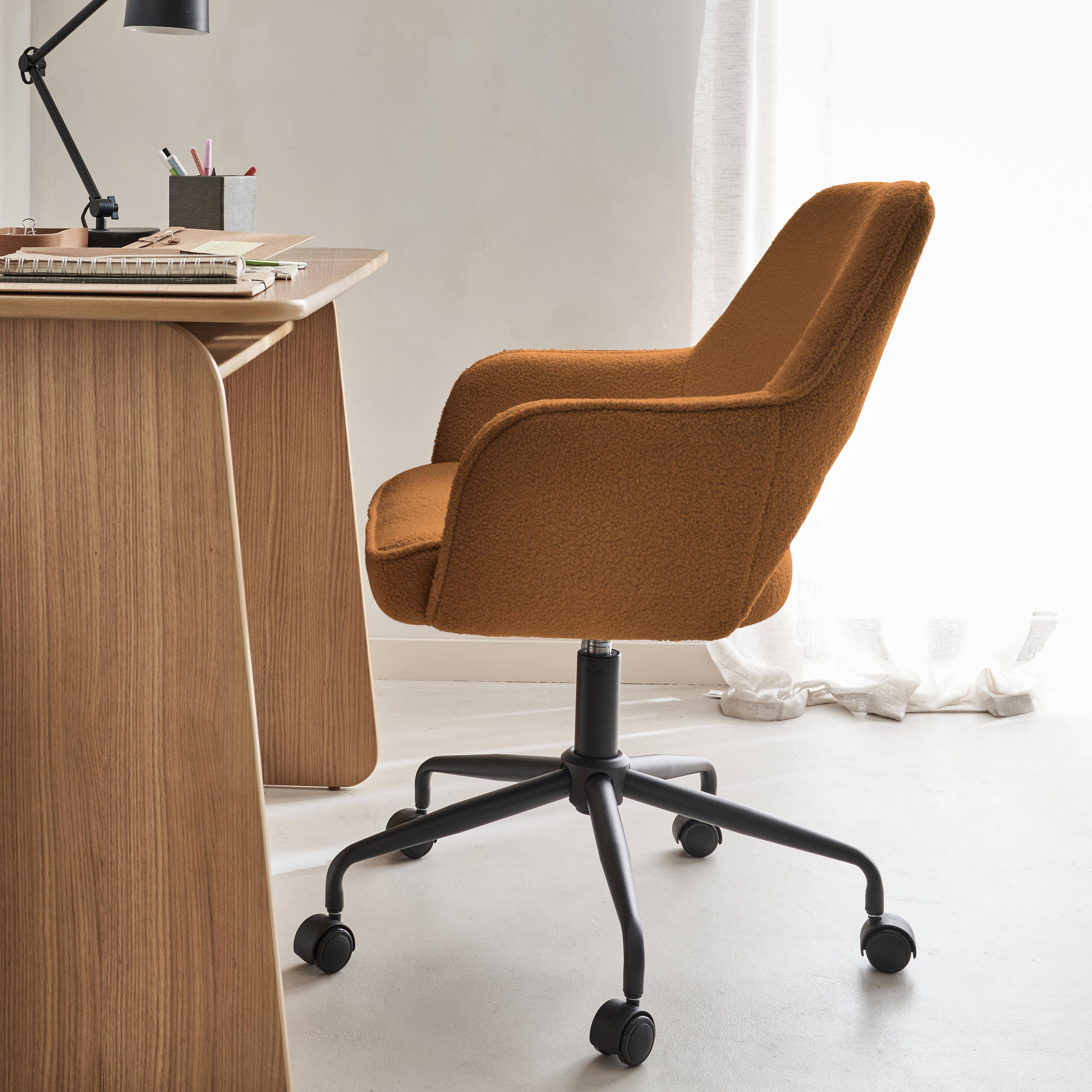 Cadeira de escritório com rodízios encaracolados ocre, Jim, L 60 x P 62 x A 89 / 99cm.,sweeek,Photo2