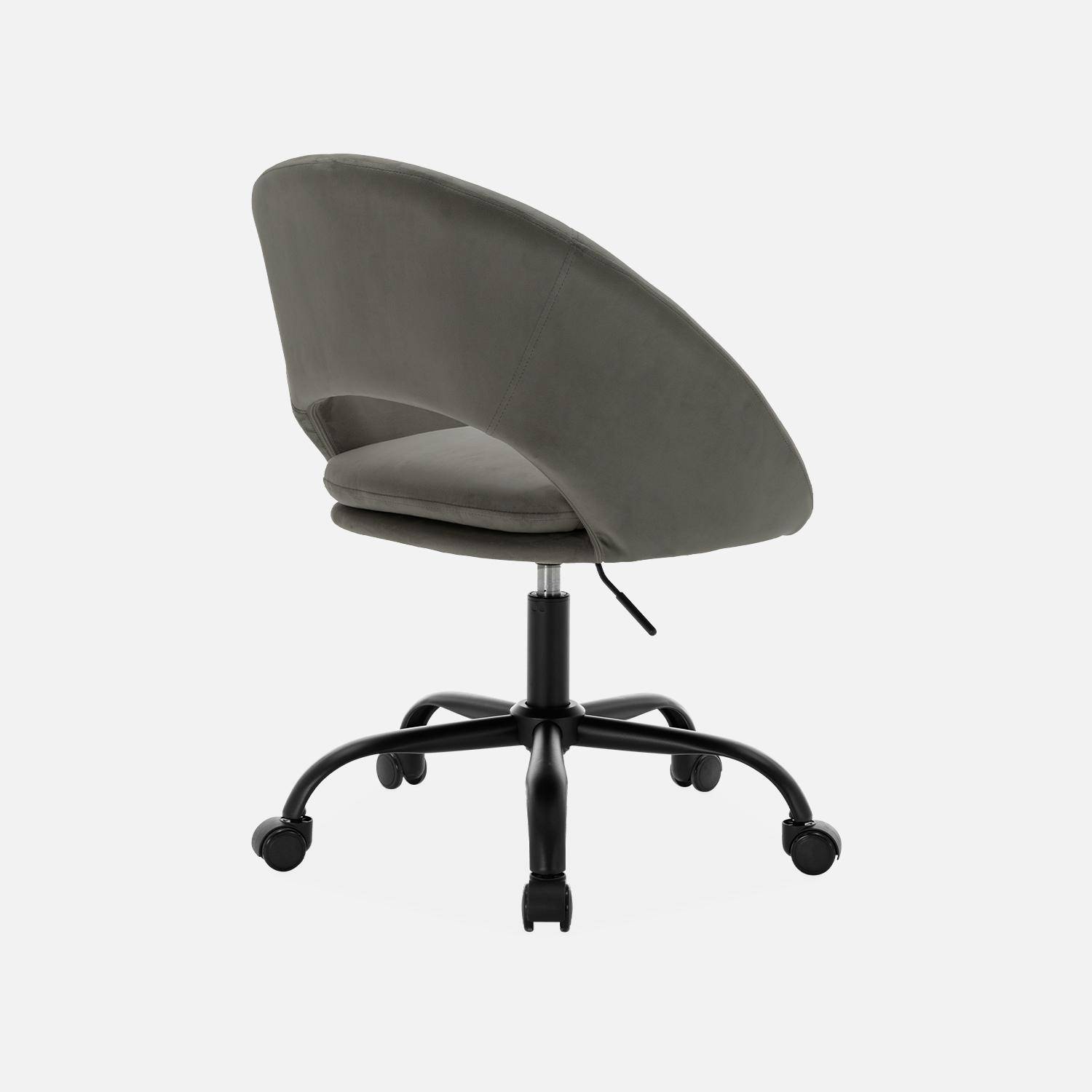 Chaise de bureau ronde à roulettes en velours gris, Pam, L 59 x P 60 x H 79 / 89cm,sweeek,Photo5