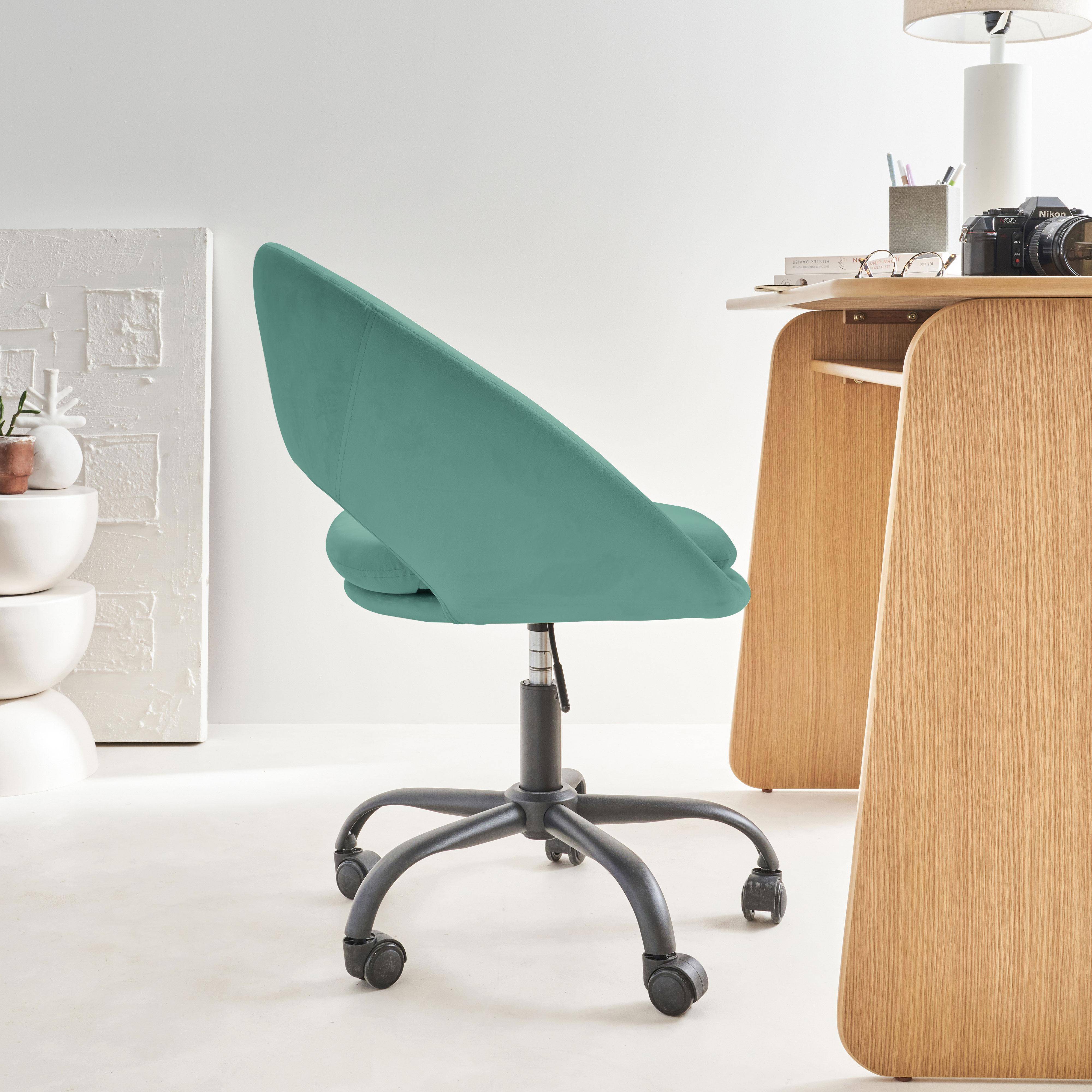 Ronde bureaustoel met wielen in blauw velours, Pam, B 59 x D 60 x H 79 / 89cm Photo3