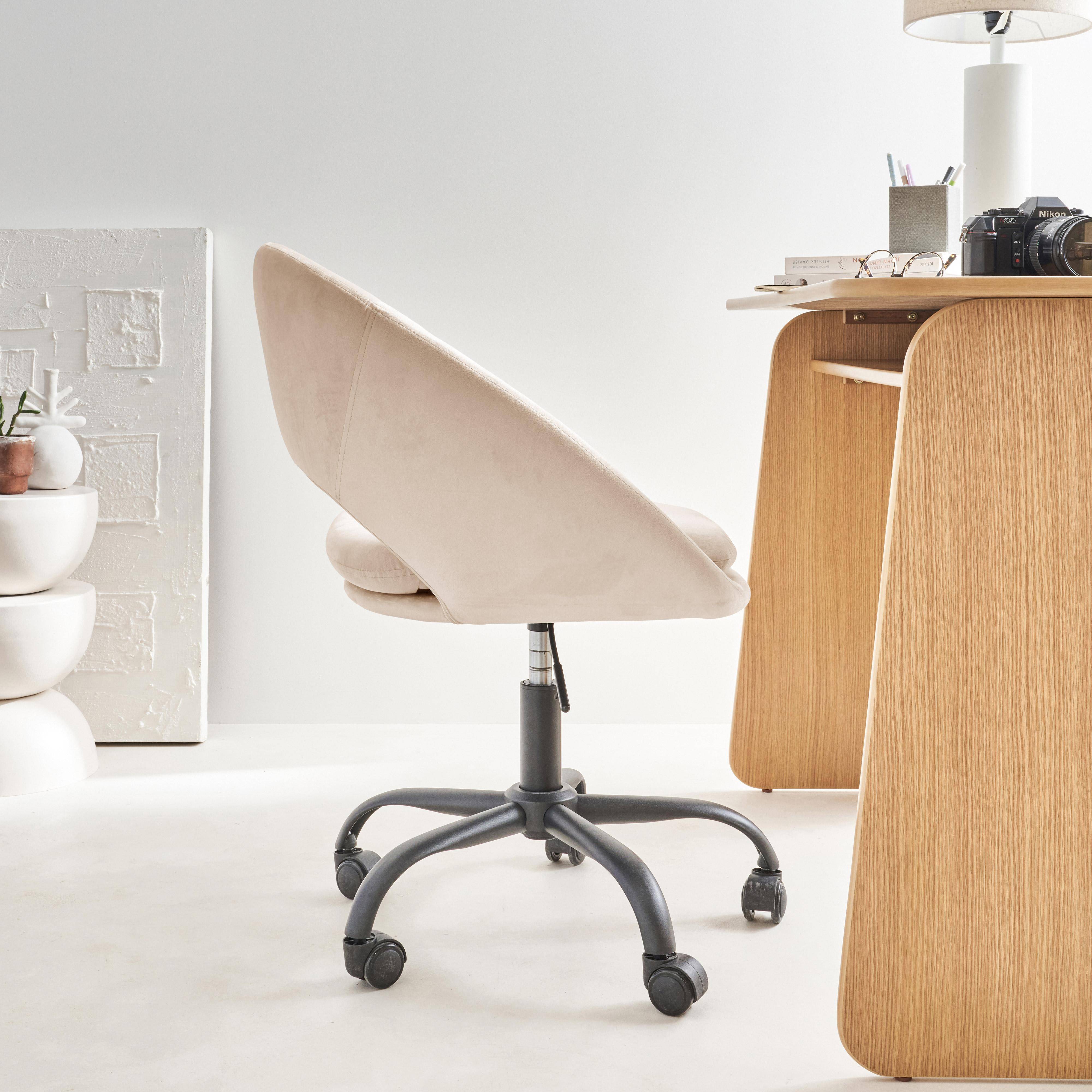 Cadeira de escritório redonda com rodízios em veludo branco, Pam, L 59 x P 60 x A 79 / 89cm Photo2