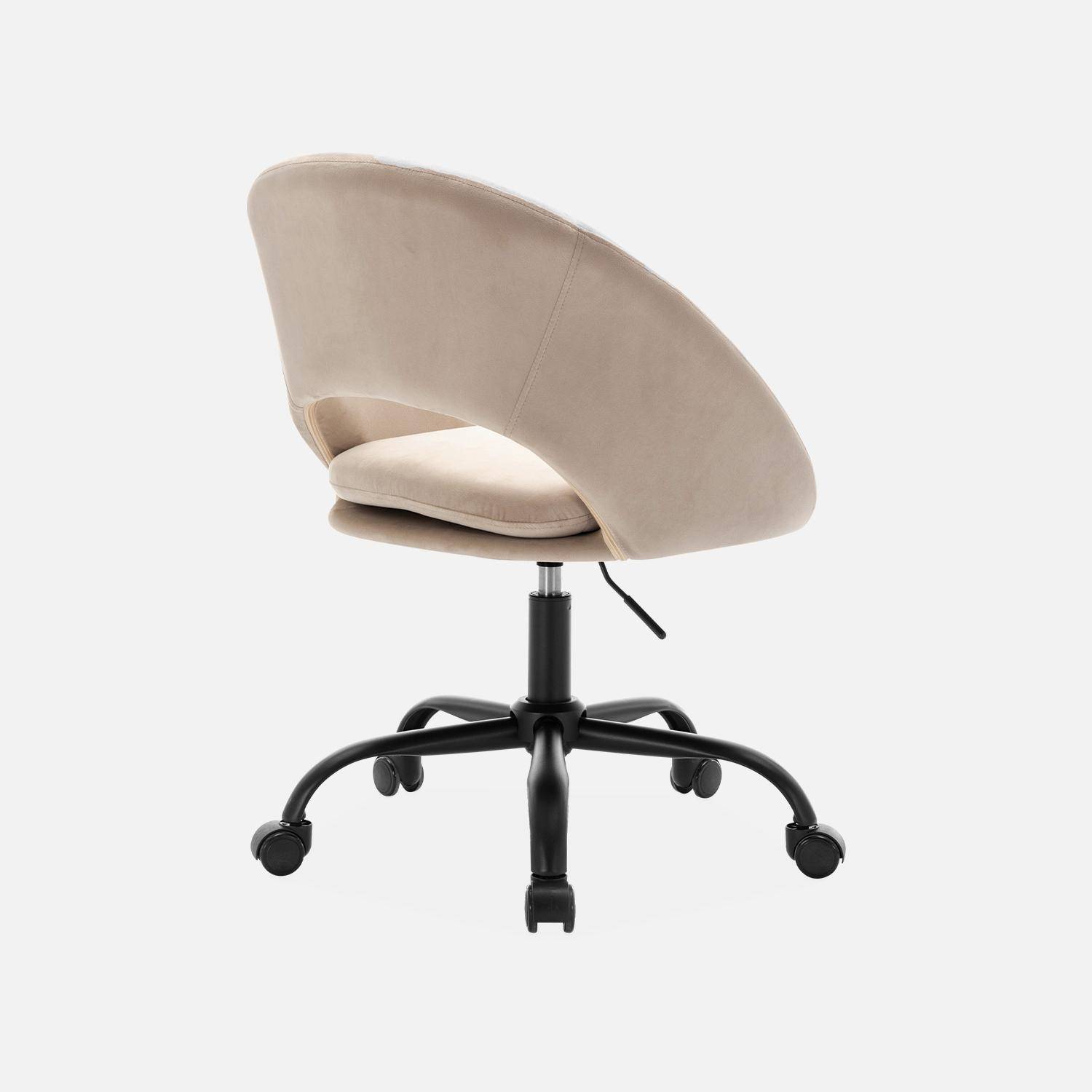 Chaise de bureau ronde à roulettes en velours blanc cassé, Pam, L 59 x P 60 x H 79 / 89cm Photo5