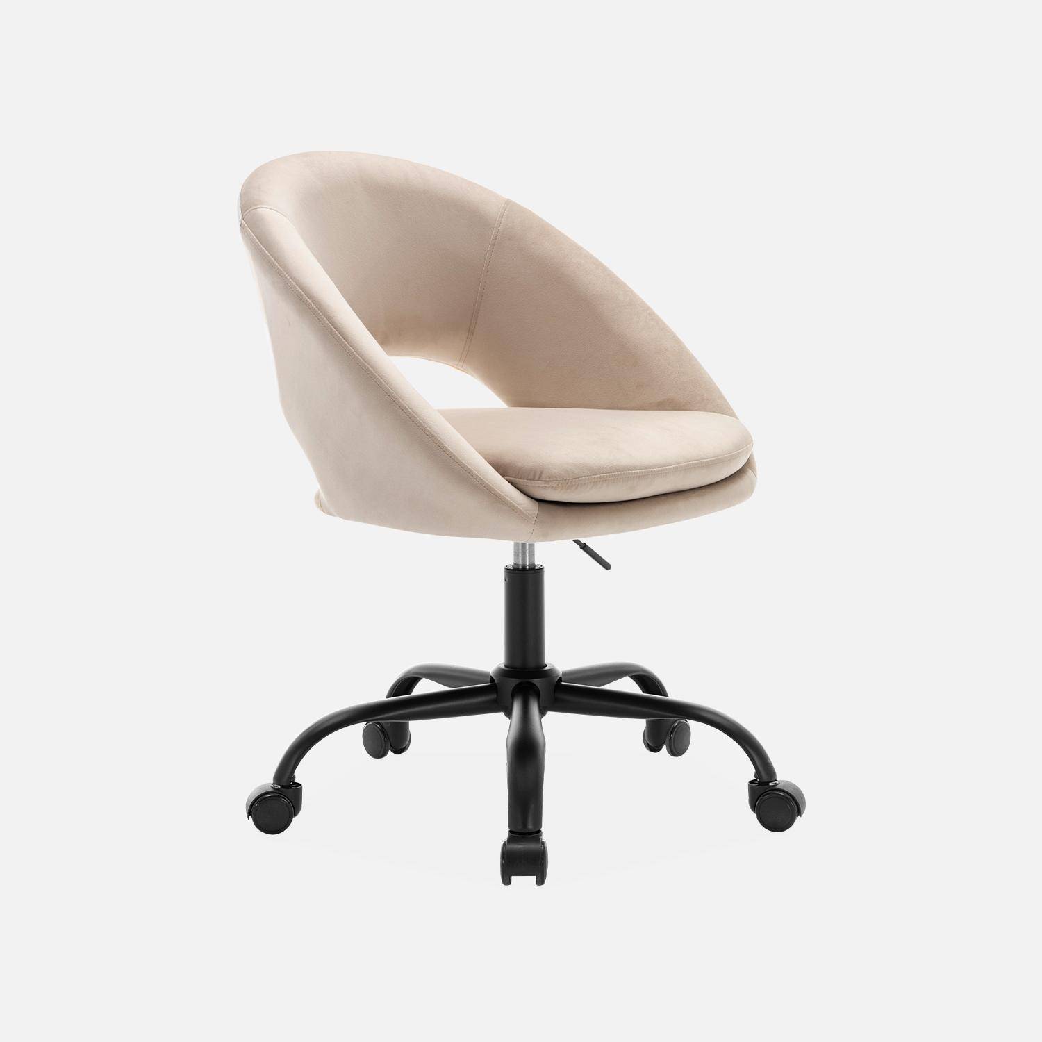 Cadeira de escritório redonda com rodízios em veludo branco, Pam, L 59 x P 60 x A 79 / 89cm Photo4