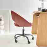 Chaise de bureau ronde à roulettes en velours vieux rose, Pam, L 59 x P 60 x H 79 / 89cm. Photo2