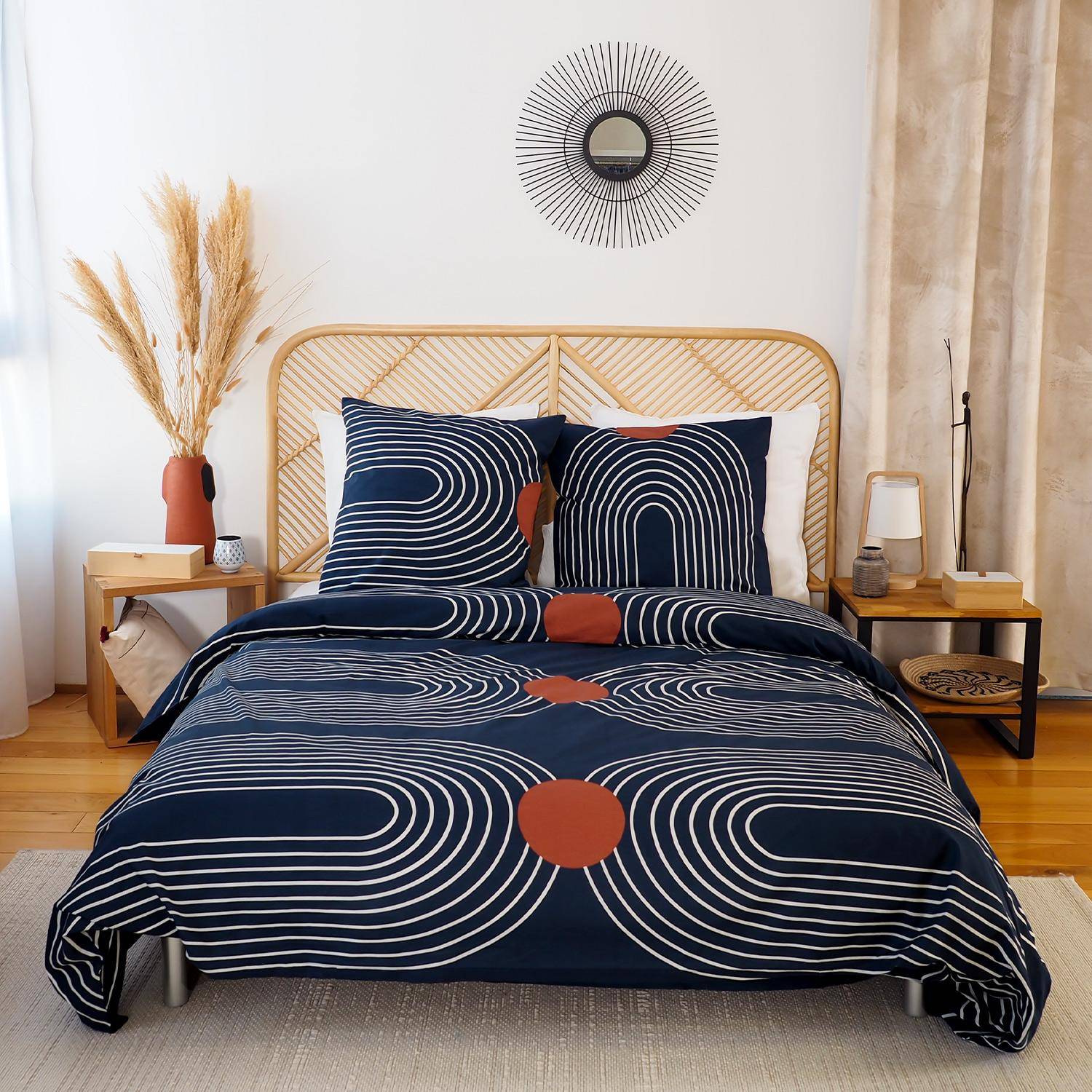 Bettwäsche 240x220 cm bedruckt mit Kurvenmotiv, aus weicher Baumwolle, 1 Bettbezug + 2 Kissenbezüge,sweeek,Photo1