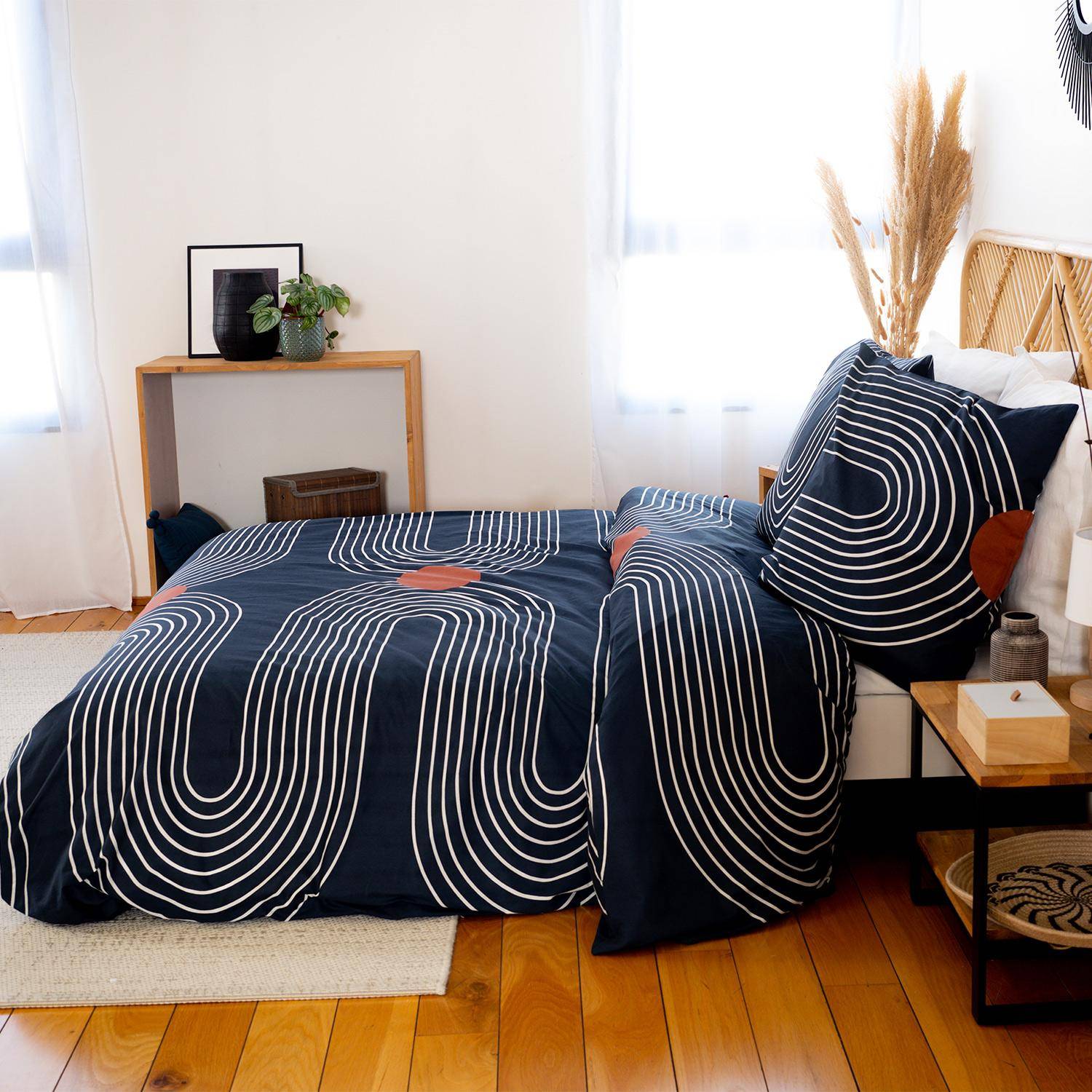 Bettwäsche 240x220 cm bedruckt mit Kurvenmotiv, aus weicher Baumwolle, 1 Bettbezug + 2 Kissenbezüge,sweeek,Photo2