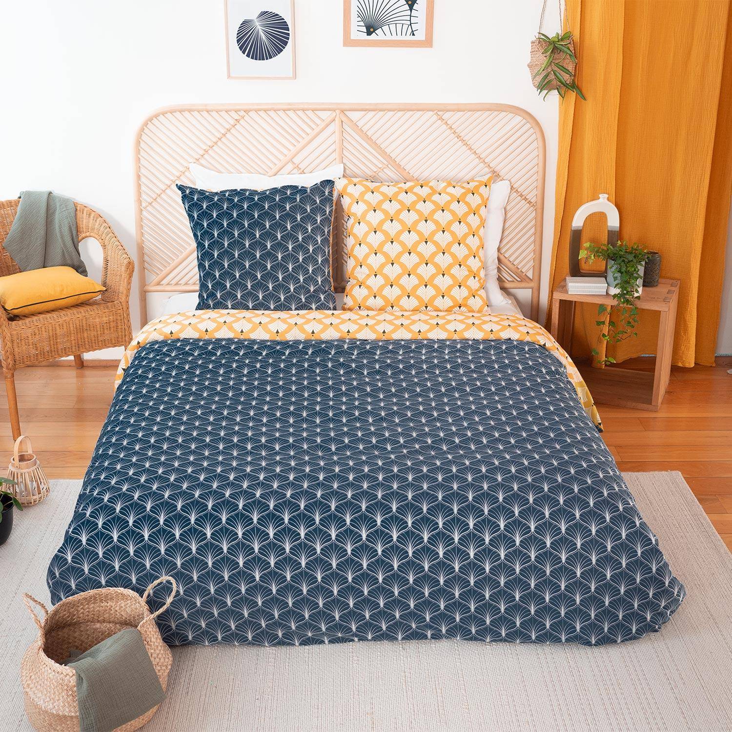 Wendebettwäsche bedruckt mit Lotusblüten - aus Mikrofaser, 1 Bettbezug für ein Doppelbett 240 x 220 cm + 2 Kissenbezüge Photo1