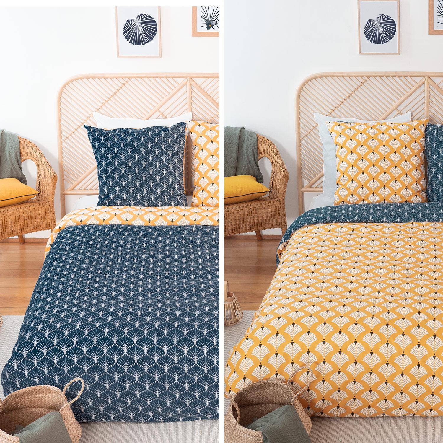 Wendebettwäsche bedruckt, mit Lotusblüten - aus Mikrofaser, 1 Bettbezug für ein Doppelbett 260 x 240 cm + 2 Kissenbezüge Photo3