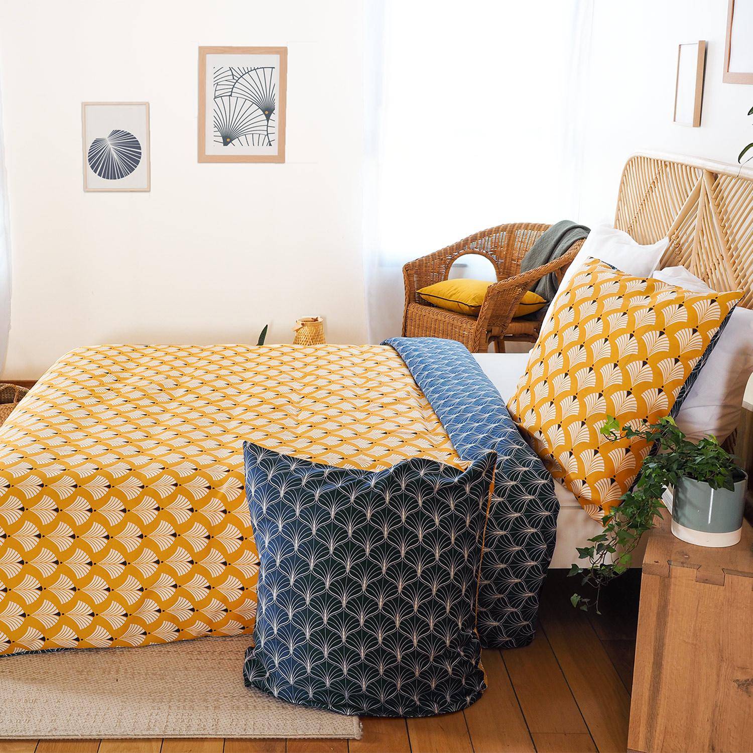 Wendebettwäsche bedruckt, mit Lotusblüten - aus Mikrofaser, 1 Bettbezug für ein Doppelbett 260 x 240 cm + 2 Kissenbezüge Photo2