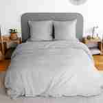 Parure de lit en microfibre lavée, gris perle , 240 x 220cm pour lit 2 places avec 1 housse de couette et 2 taies d'oreillers Photo1