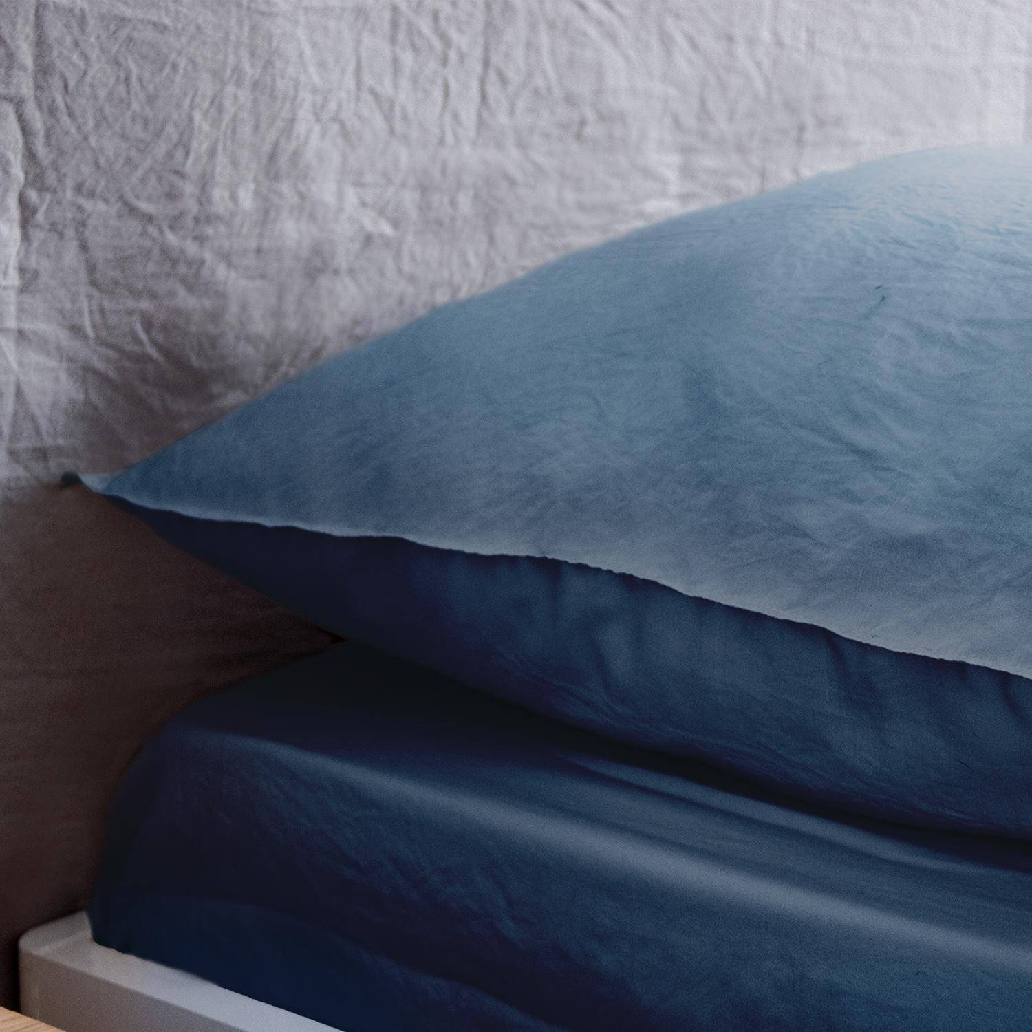 Parure de lit en microfibre lavée, bleu nuit, 240 x 220cm pour lit 2 places avec 1 housse de couette et 2 taies d'oreillers Photo3