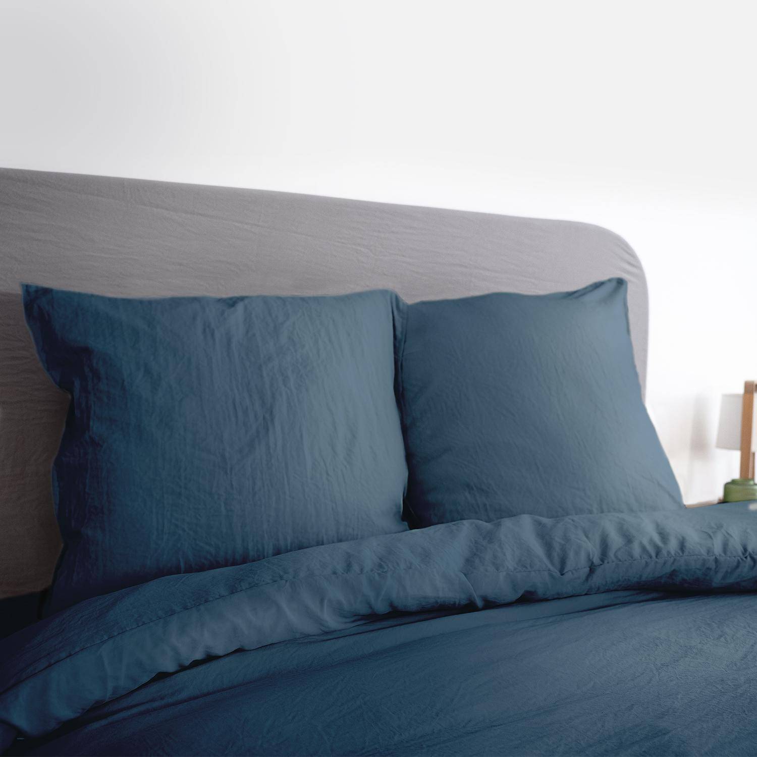 Bettwäsche-Set aus vorgewaschener Mikrofaser in nachtblau 240 x 220 cm für Doppelbetten, 1 Bettbezug und 2 Kissenbezüge,sweeek,Photo2