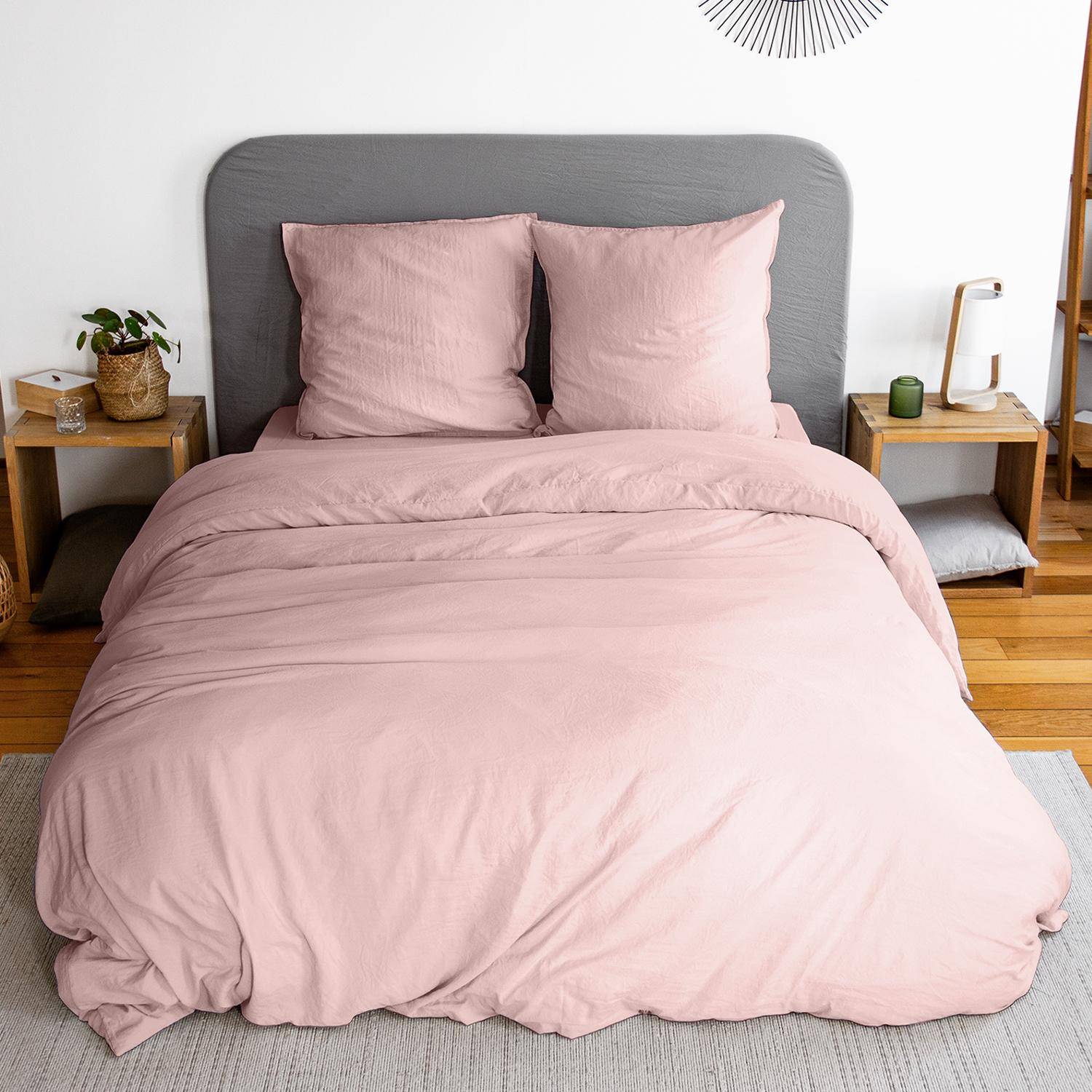 Bettwäsche-Set aus vorgewaschener Mikrofaser in rosa 240 x 220 cm für Doppelbetten, 1 Bettbezug und 2 Kissenbezüge,sweeek,Photo3