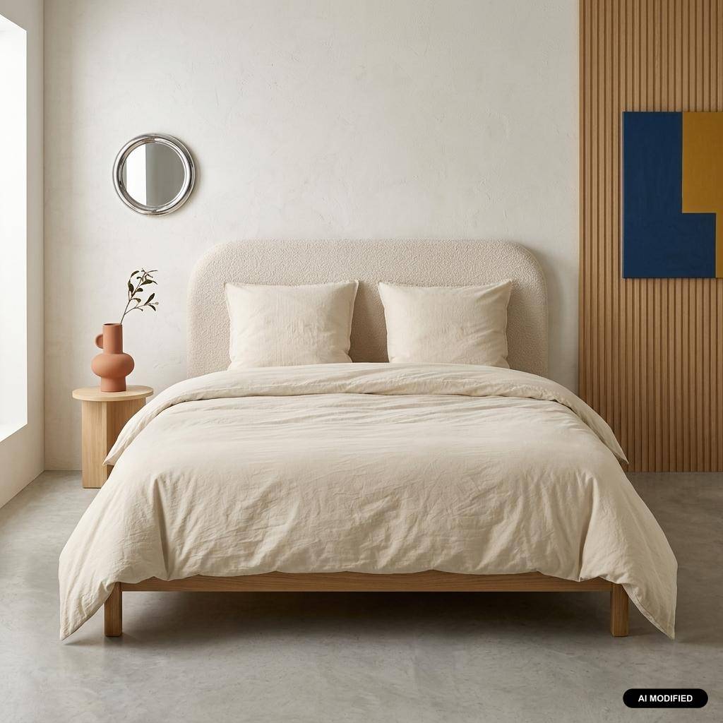 Parure de lit en microfibre lavée, sable, 240 x 220cm pour lit 2 places avec 1 housse de couette et 2 taies d'oreillers Photo1