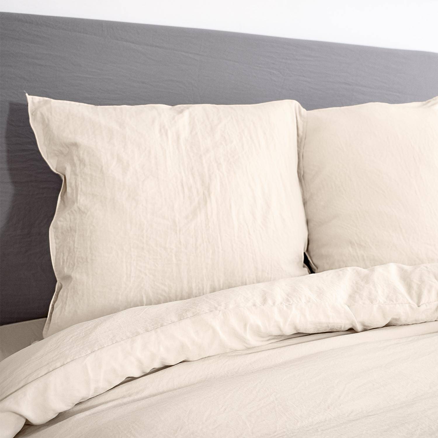 Parure de lit en microfibre lavée, sable, 240 x 220cm pour lit 2 places avec 1 housse de couette et 2 taies d'oreillers,sweeek,Photo2