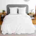 Parure de lit en microfibre lavée, blanc, 240 x 220cm pour lit 2 places avec 1 housse de couette et 2 taies d'oreillers Photo1