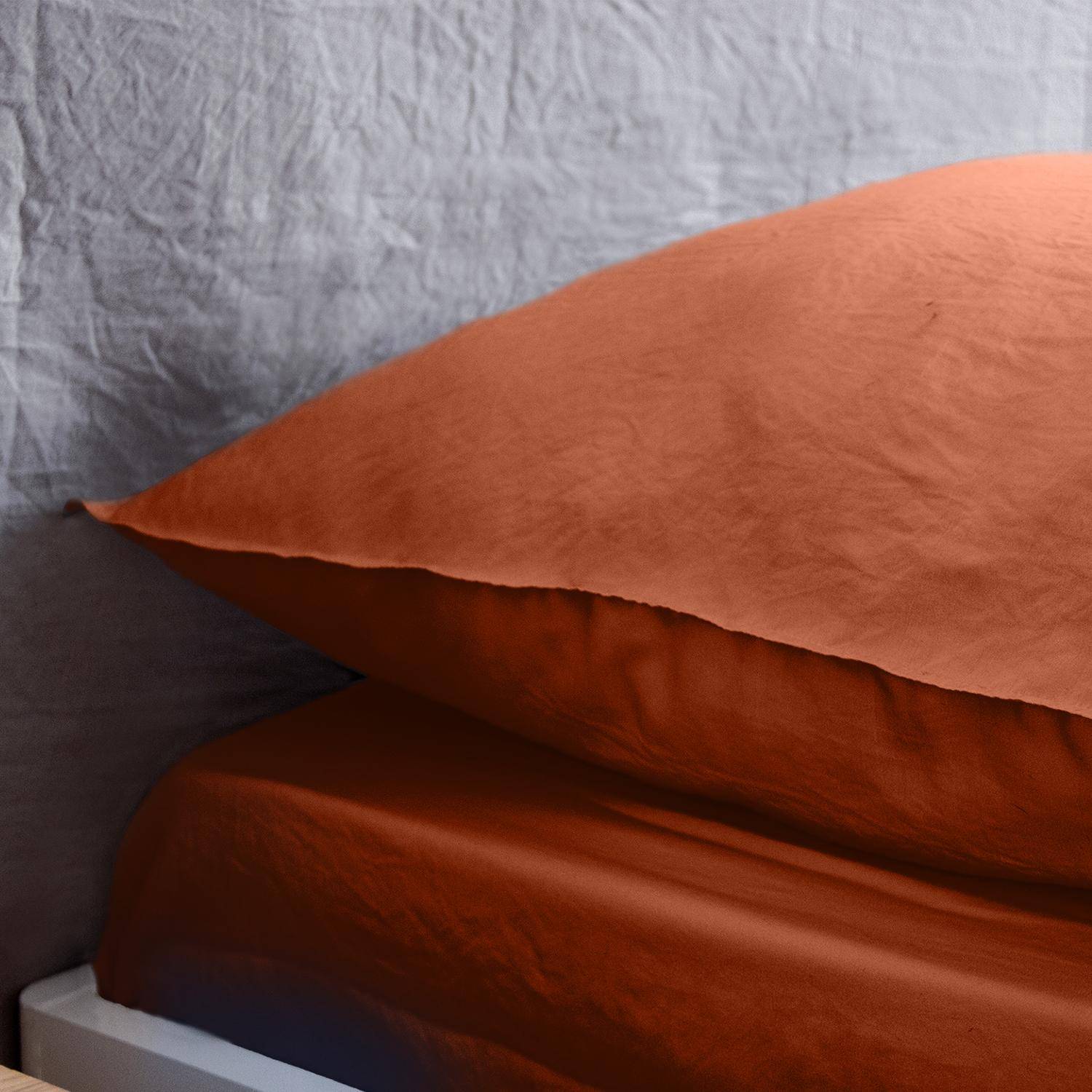 Bettwäsche-Set aus vorgewaschener Mikrofaser in terrakotta 260 x 240 cm für Doppelbetten, 1 Bettbezug und 2 Kissenbezüge,sweeek,Photo3