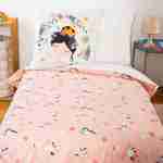 Parure de lit réversible 1 place imprimé princesse et oiseaux en polycoton, 1 housse de couette et 1 oreiller Photo2