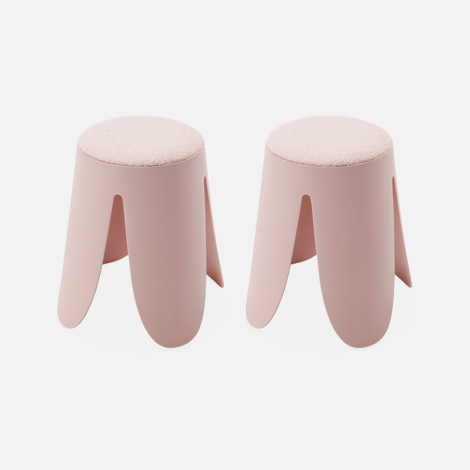 2er Set stapelbare Hocker, rosa, strukturierter Bouclébezug | sweeek