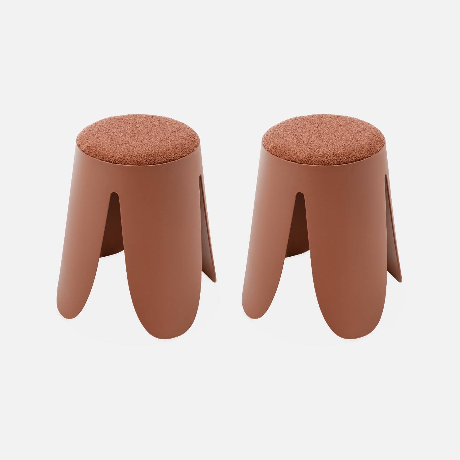 Set de 2 tabourets empilables terracotta, bouclette texturée  | sweeek