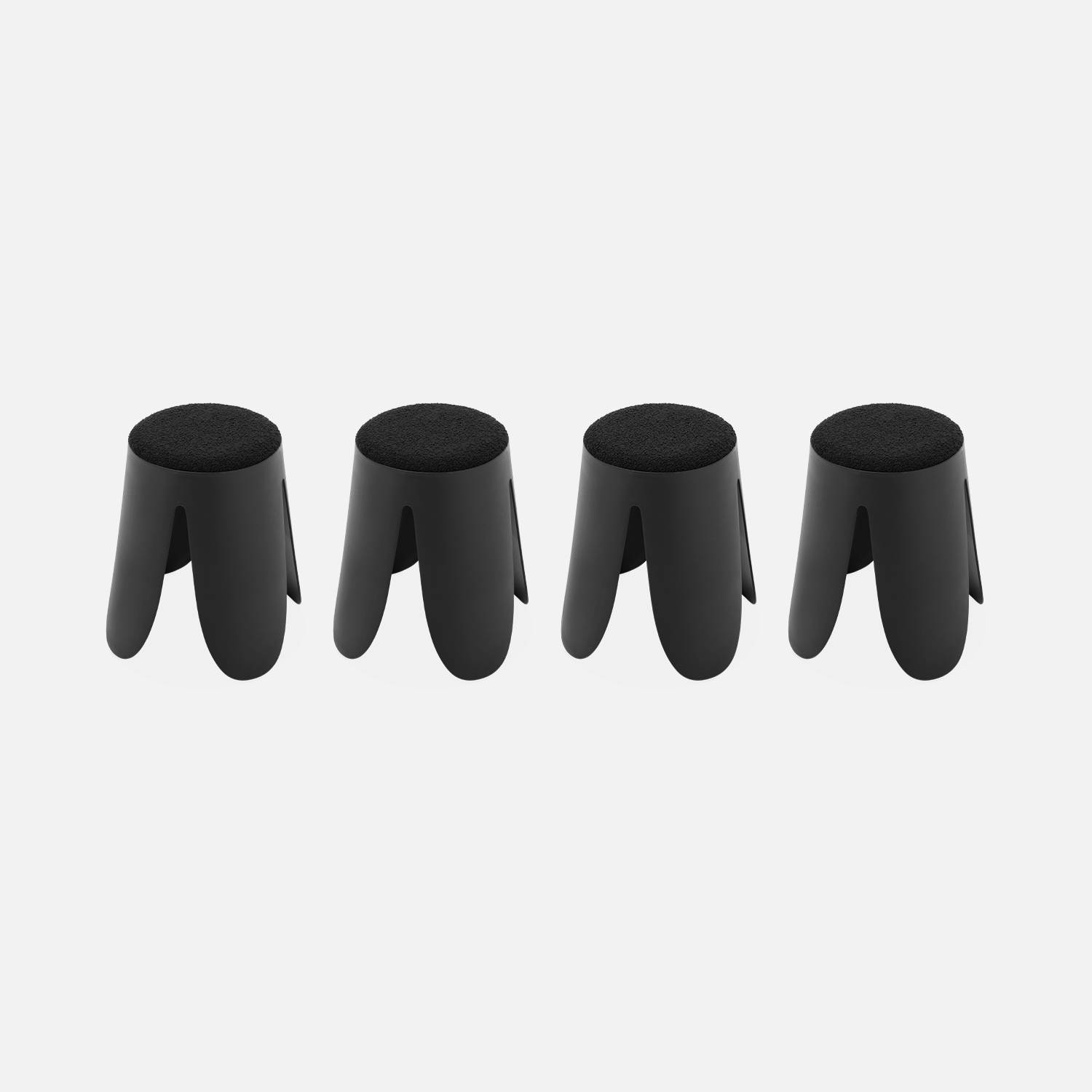 Set de 4 tabourets empilables noirs, bouclette texturée  | sweeek