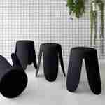 Set de 4 tabourets empilables noirs, bouclette texturée, NIKI, Ø30 / 44 x H46cm  Photo1