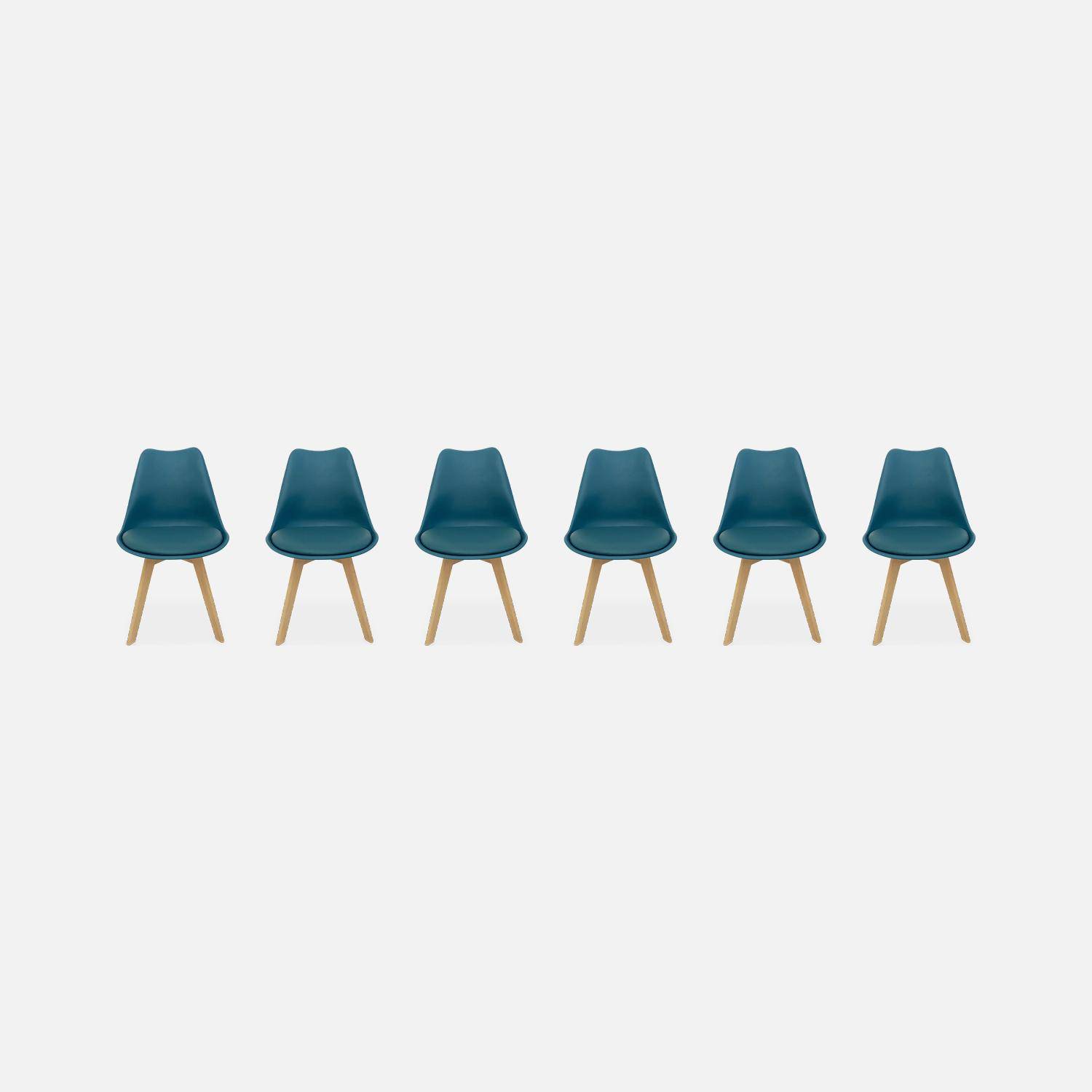 Lot de 6 chaises scandinaves, pieds bois de hêtre, chaises 1 place, bleu canard Photo4