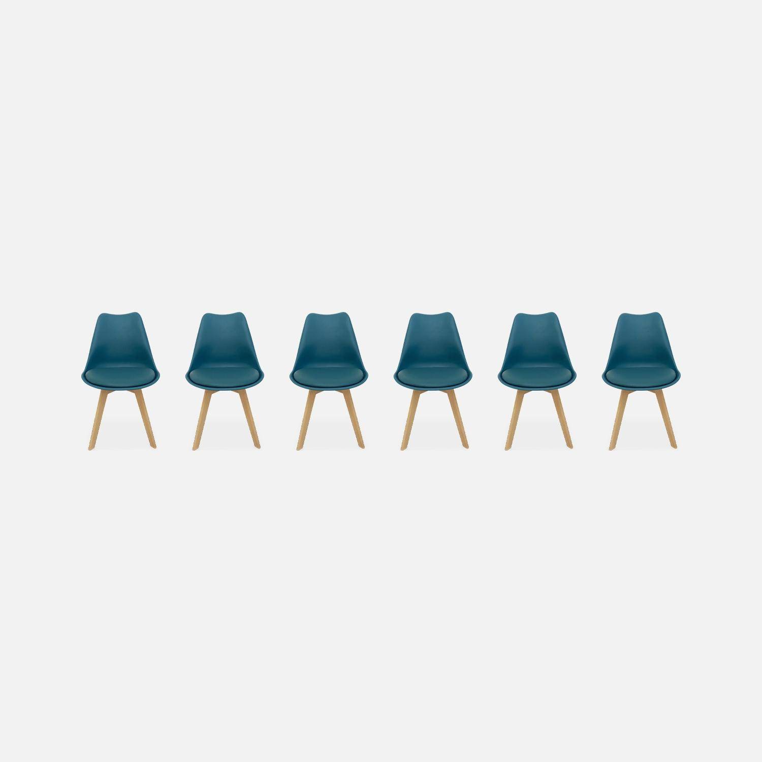 Set di 6 sedie scandinave imbottite, con gambe in legno per sala da pranzo, Nils, Blu, 47x55x81 cm Photo3