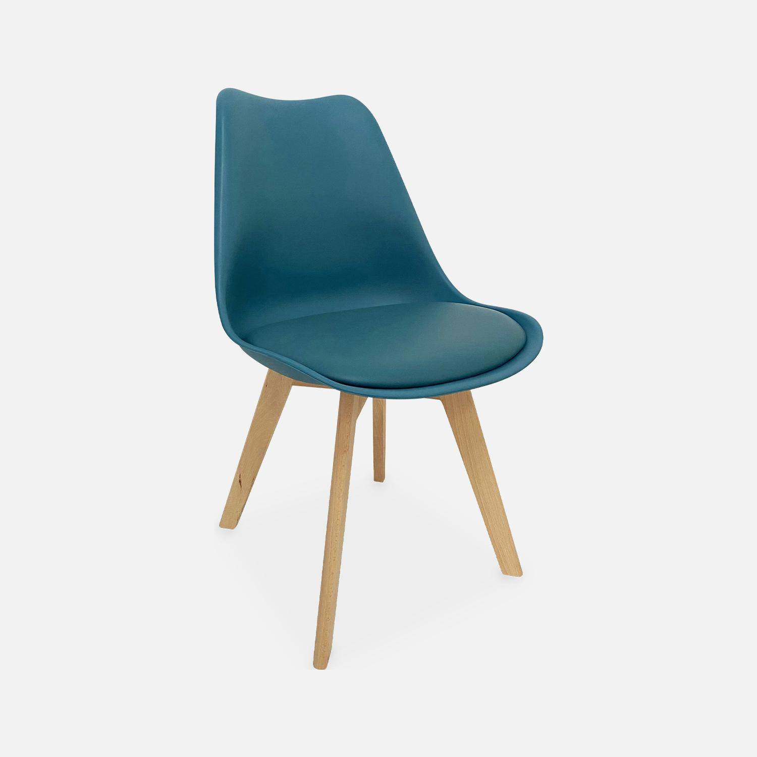 Lot de 6 chaises scandinaves, pieds bois de hêtre, chaises 1 place, bleu canard Photo5