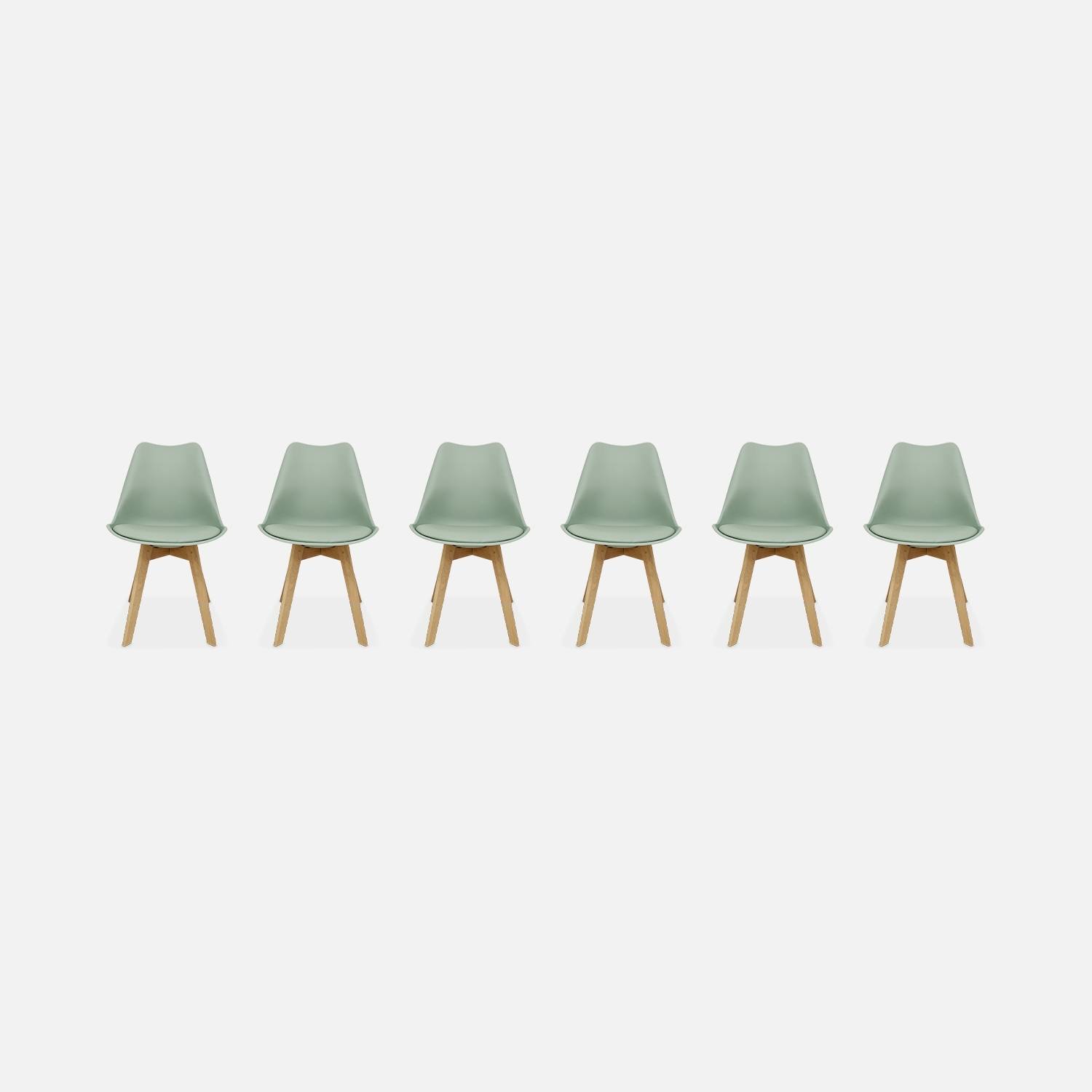 Set di 6 sedie scandinave imbottite, con gambe in legno per sala da pranzo, Verde celadon
