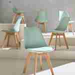 Lot de 6 chaises scandinaves, pieds bois de hêtre, chaises 1 place, vert céladon Photo1